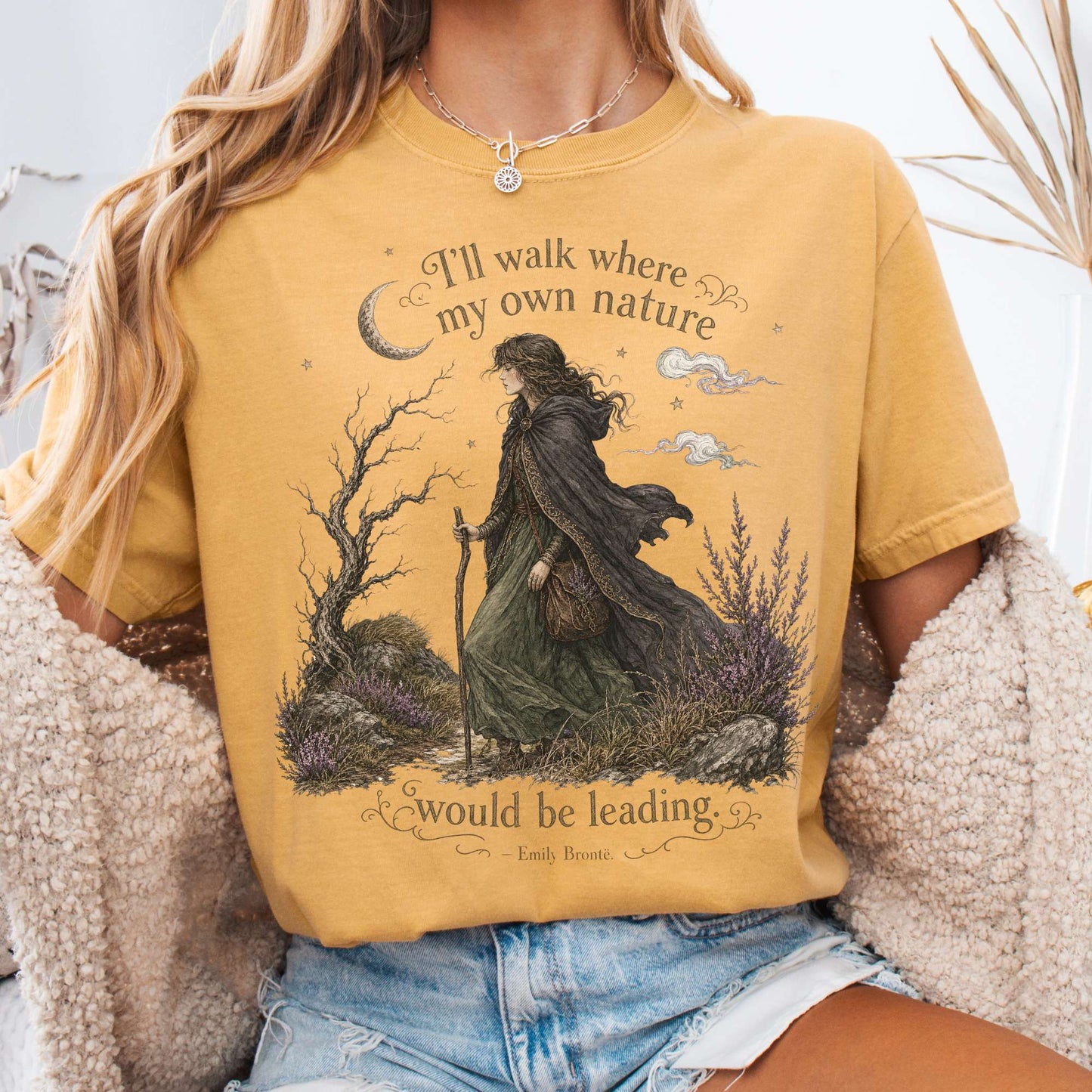 T-Shirt Mustard / S I'll Walk Where My Own Nature Emily Brontë Literary T-Shirt The Mystic Eden