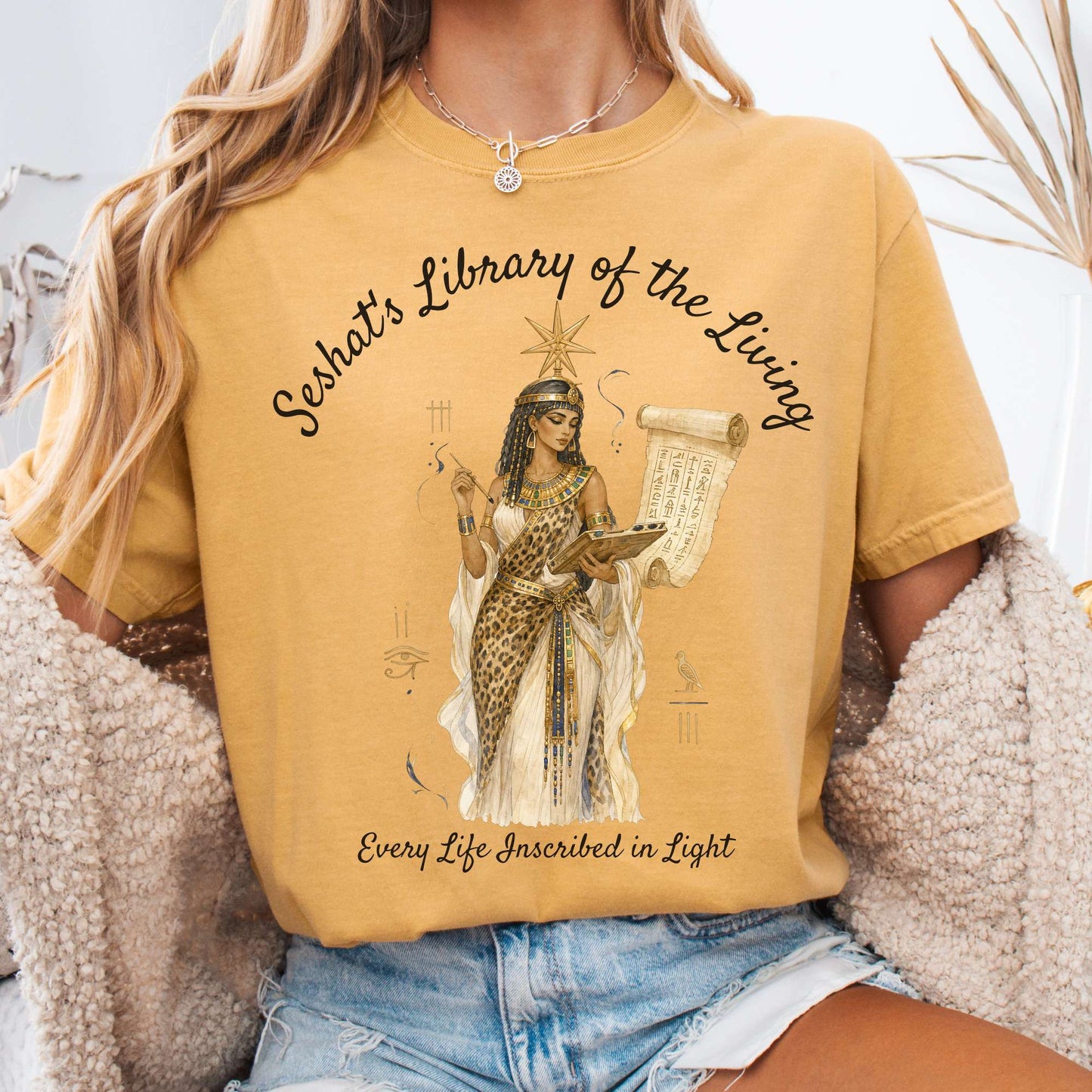 T-Shirt Mustard / S Seshat's Library of the Living Egyptian Mythology T-Shirt The Mystic Eden