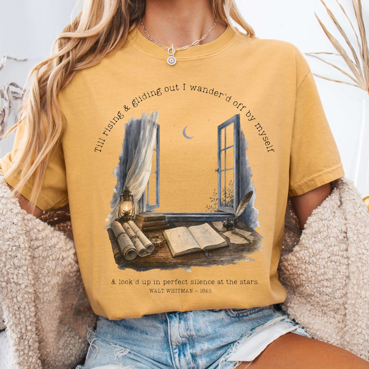 T-Shirt Mustard / S Looked Up At The Stars Walt Whitman Literary T-Shirt The Mystic Eden