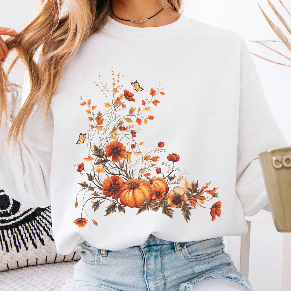 Sweatshirt Fall Floral Pumpkin Sweatshirt The Mystic Eden