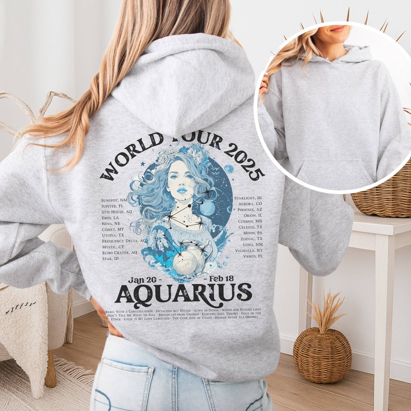 Hoodie Ash / S Aquarius Concert Hoodie - Zodiac World Tour 2025 Hoodie The Mystic Eden