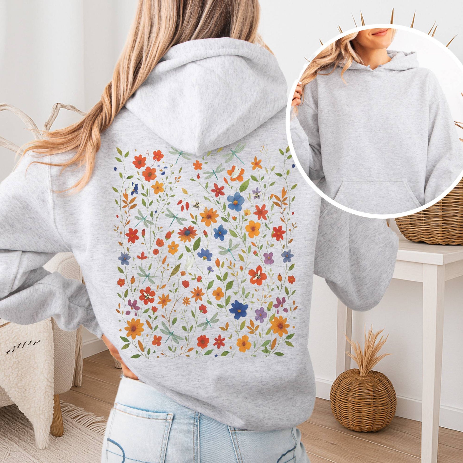 Hoodie Ash / S Dragonfly Meadow Hoodie โ Whimsical Floral Tee The Mystic Eden