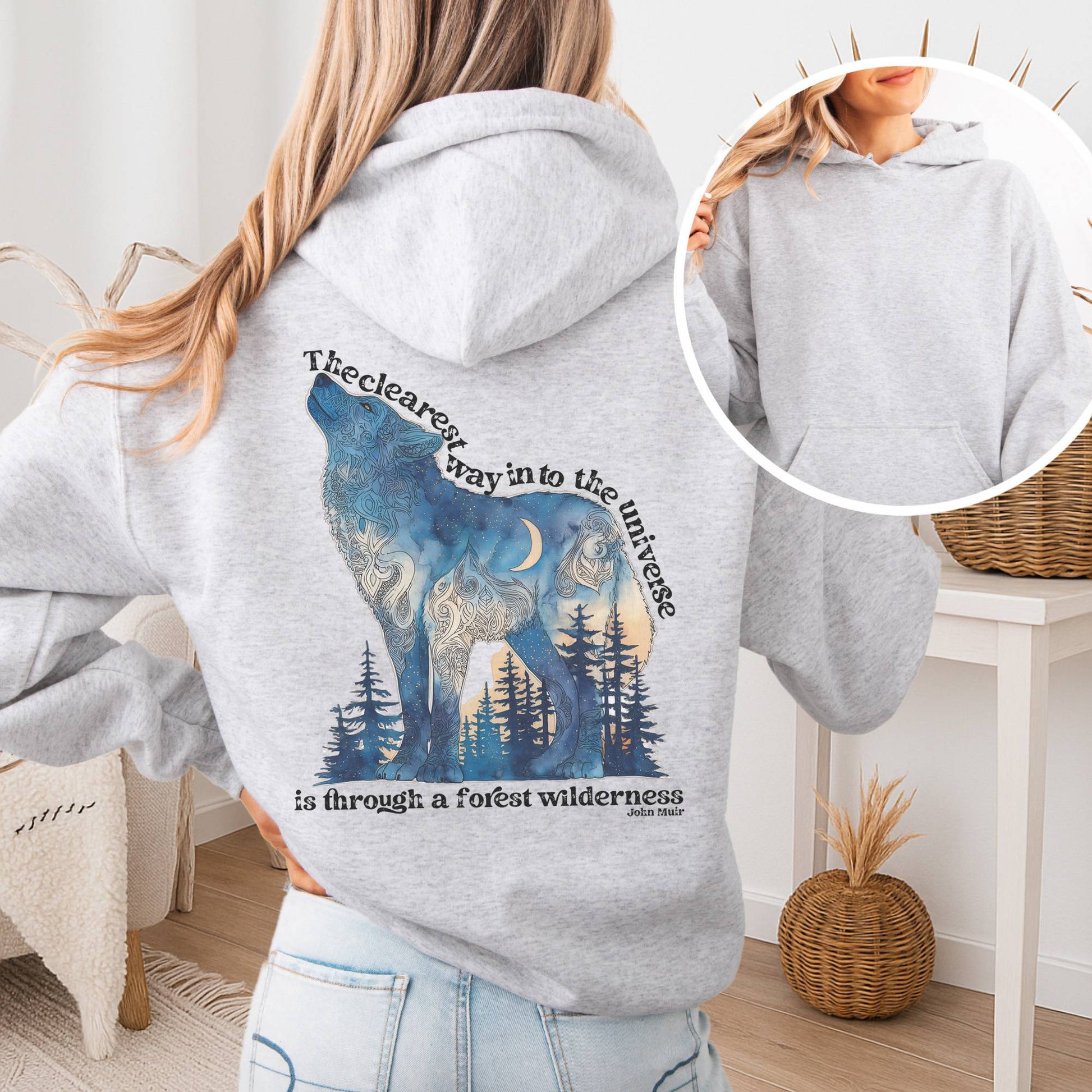 Hoodie Ash / S Forest Wilderness Wolf Hoodie โ Nature Quote Tee The Mystic Eden