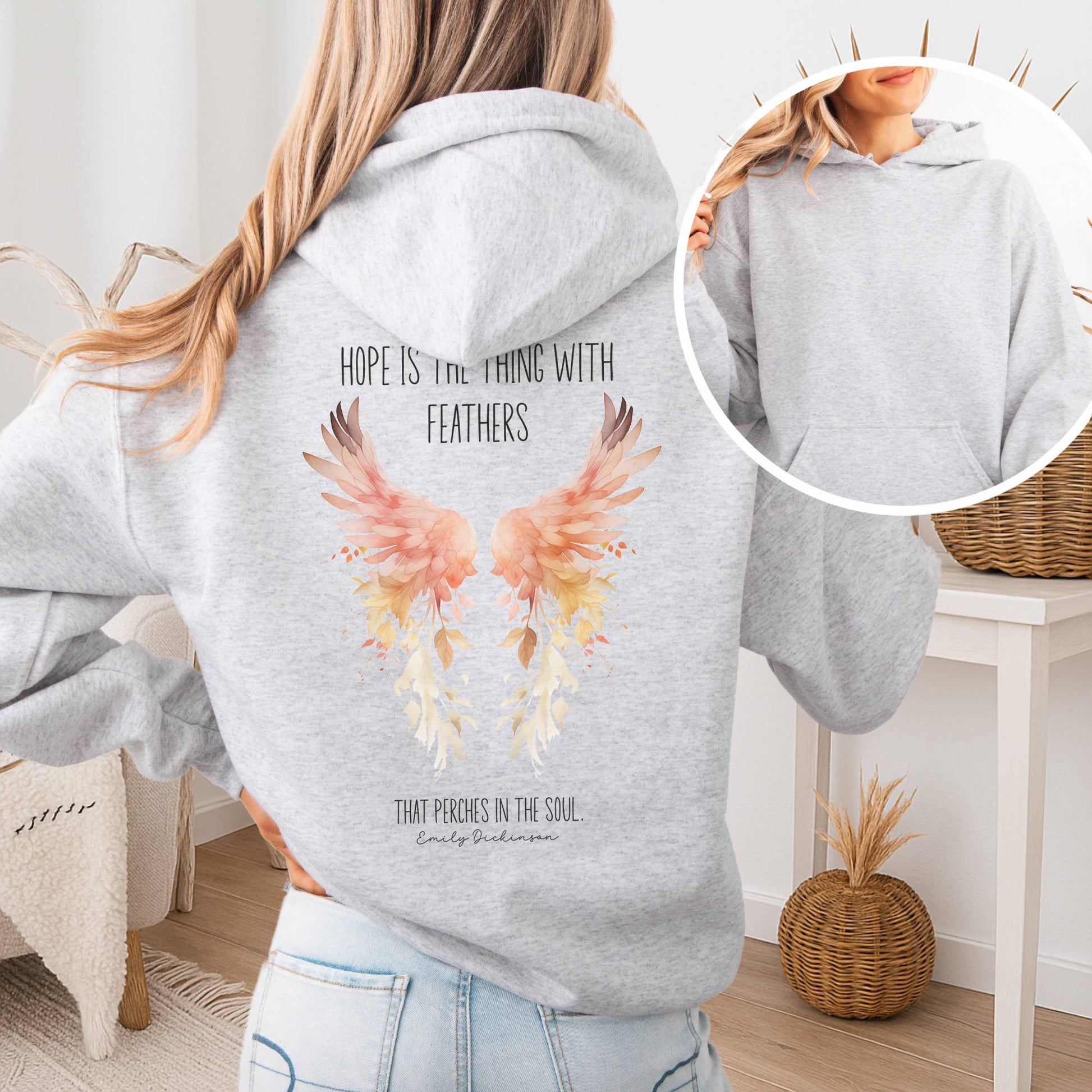 Hoodie Ash / S Hope is the Thing With Feathers Hoodie Emily Dickinson – Literary Wings Tee The Mystic Eden