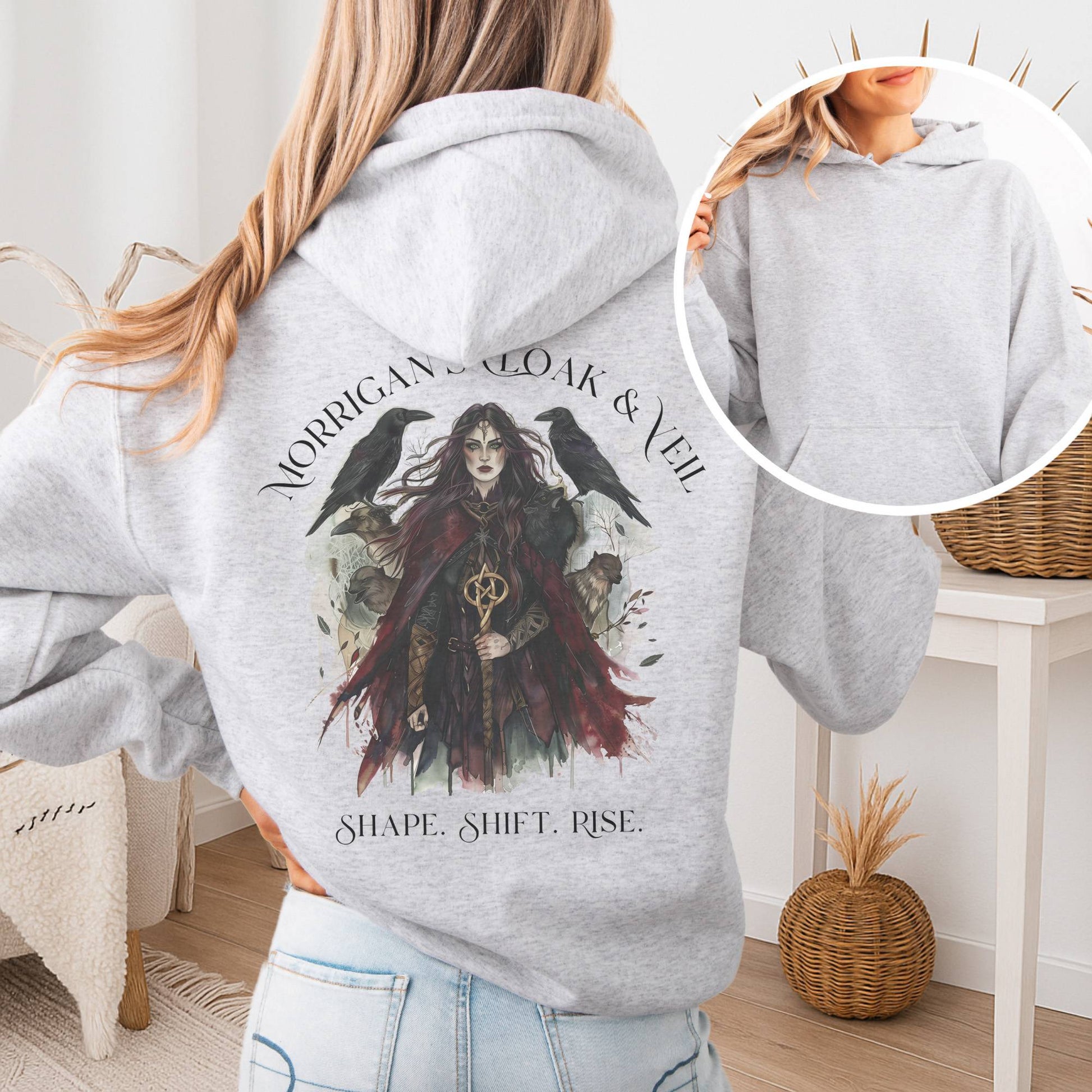 Hoodie Ash / S Morrigan's Cloak & Veil Hoodie β Celtic Goddess Tee The Mystic Eden