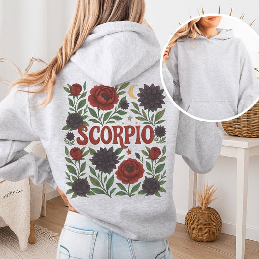 Hoodie Ash / S Scorpio Hoodie – Retro Floral Zodiac Sweatshirt The Mystic Eden