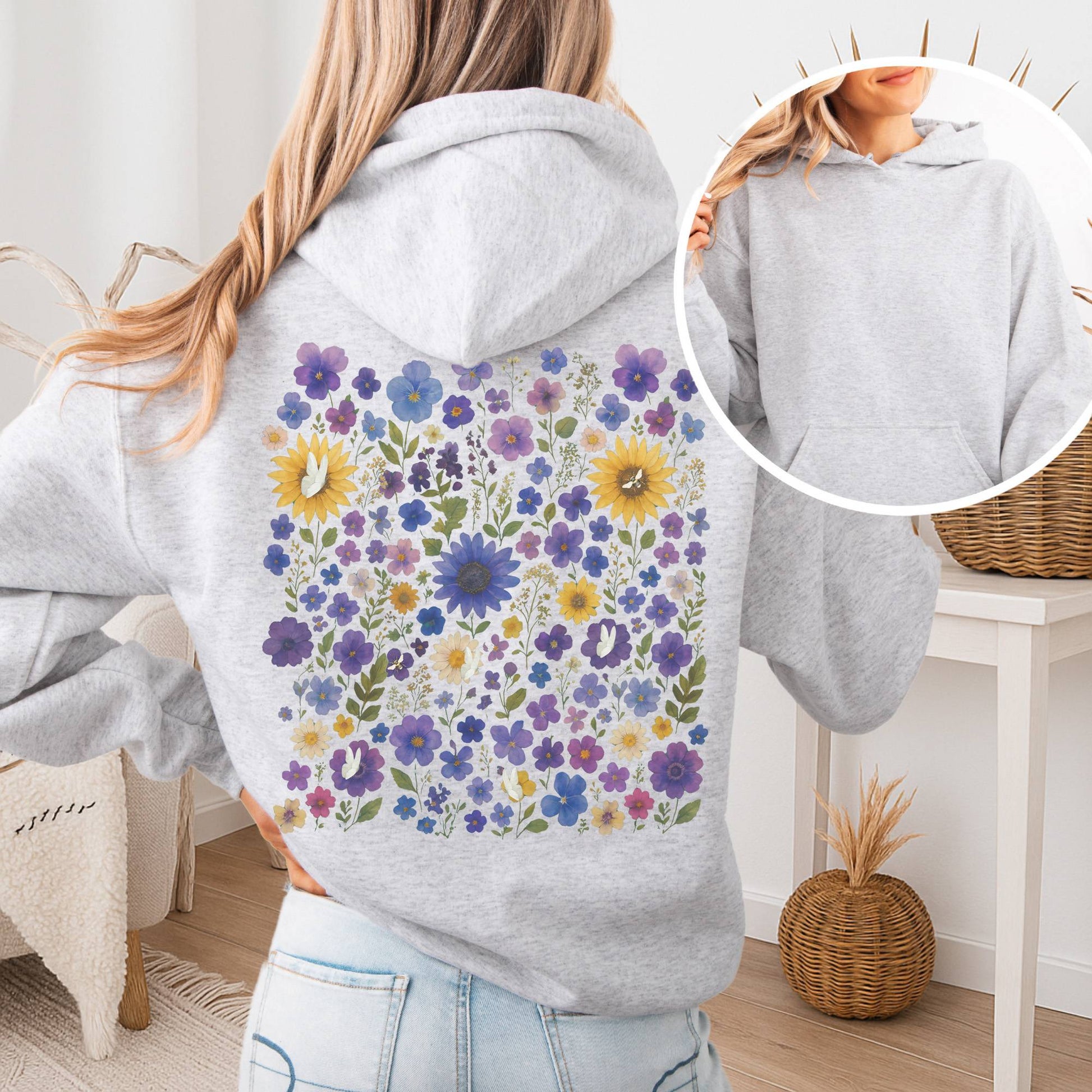 Hoodie Ash / S Sunflower Garden Hoodie β Vibrant Bloom Tee The Mystic Eden