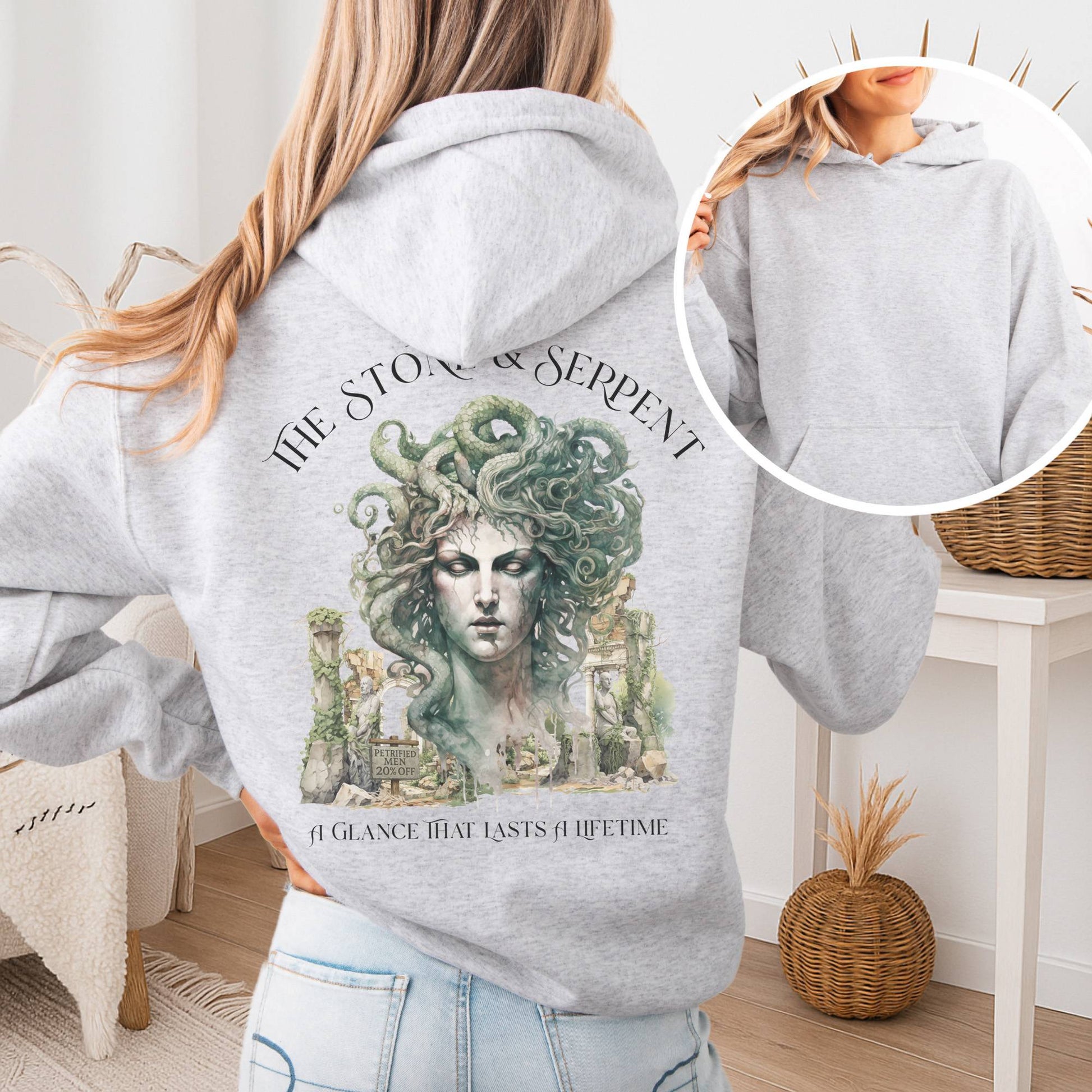 Hoodie Ash / S The Stone & Serpent Hoodie β Medusa Mythology Tee The Mystic Eden