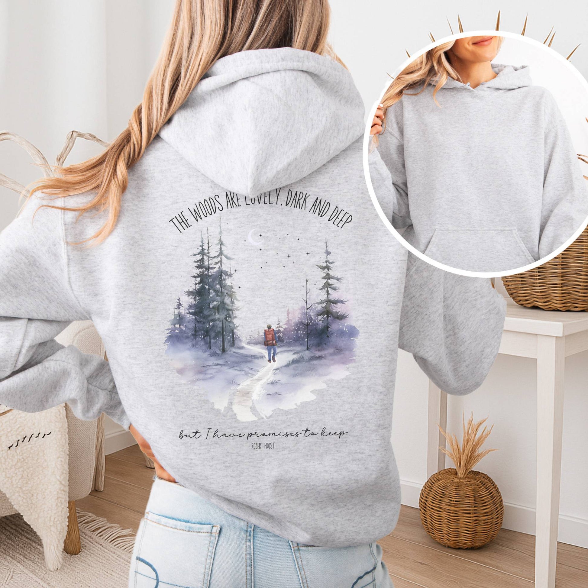 Hoodie Ash / S The Woods Are Lovely Robert Frost Hoodie โ Winter Poetry Tee The Mystic Eden