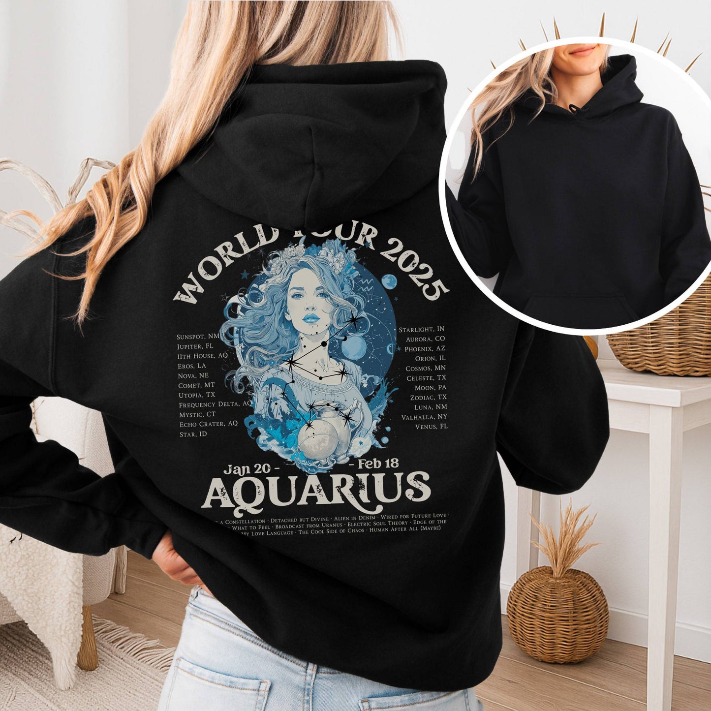 Hoodie Black / S Aquarius Concert Hoodie - Zodiac World Tour 2025 Hoodie The Mystic Eden