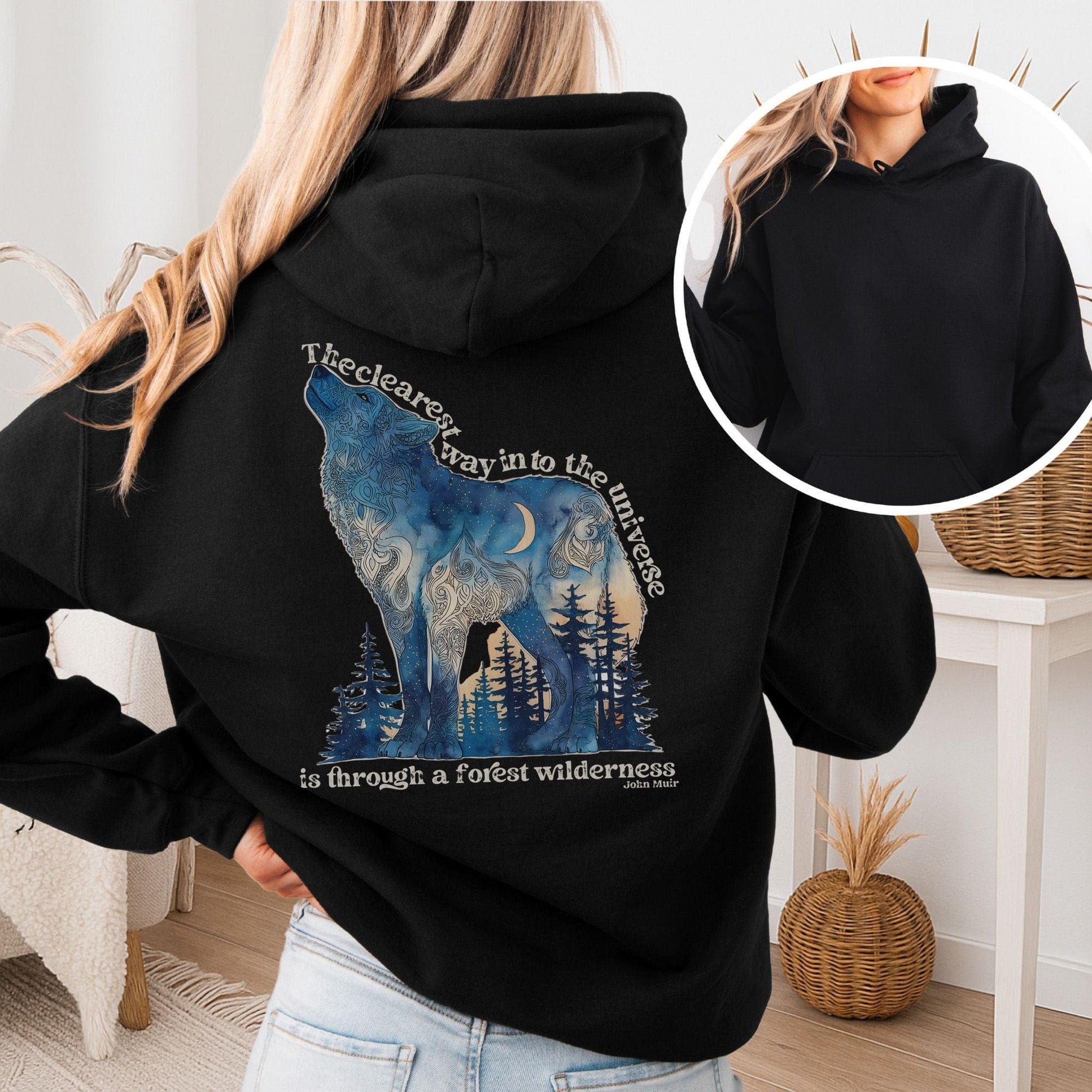 Hoodie Black / S Forest Wilderness Wolf Hoodie โ Nature Quote Tee The Mystic Eden