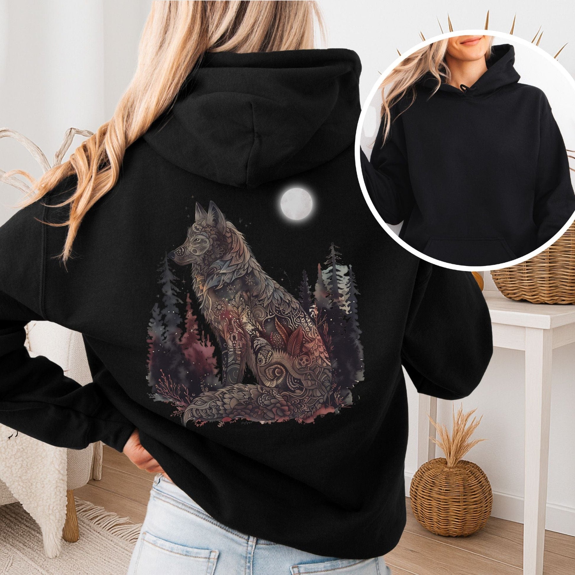 Hoodie Black / S Nightfall Wolf Hoodie β Mystical Forestcore Tee The Mystic Eden