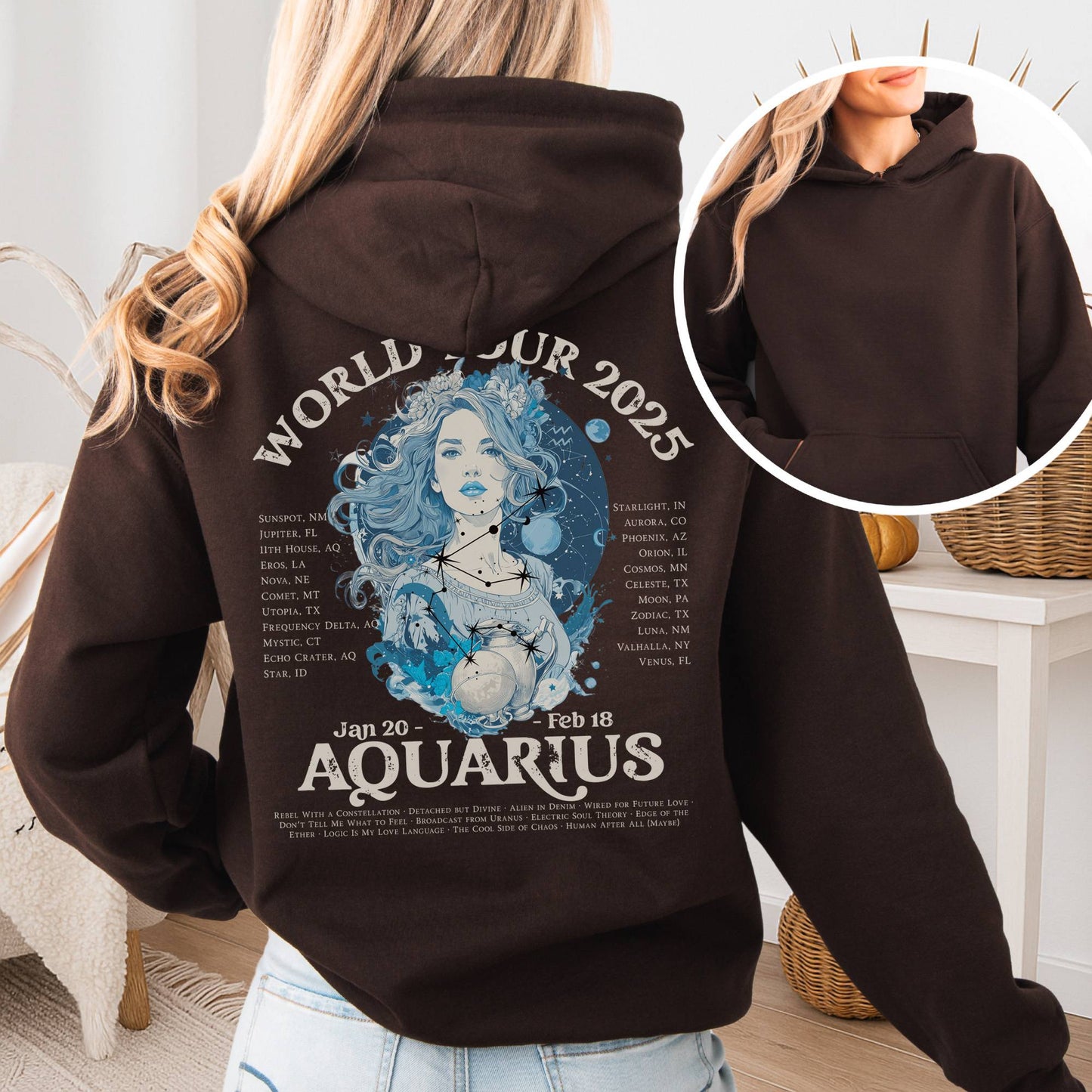 Hoodie Dark Chocolate / S Aquarius Concert Hoodie - Zodiac World Tour 2025 Hoodie The Mystic Eden