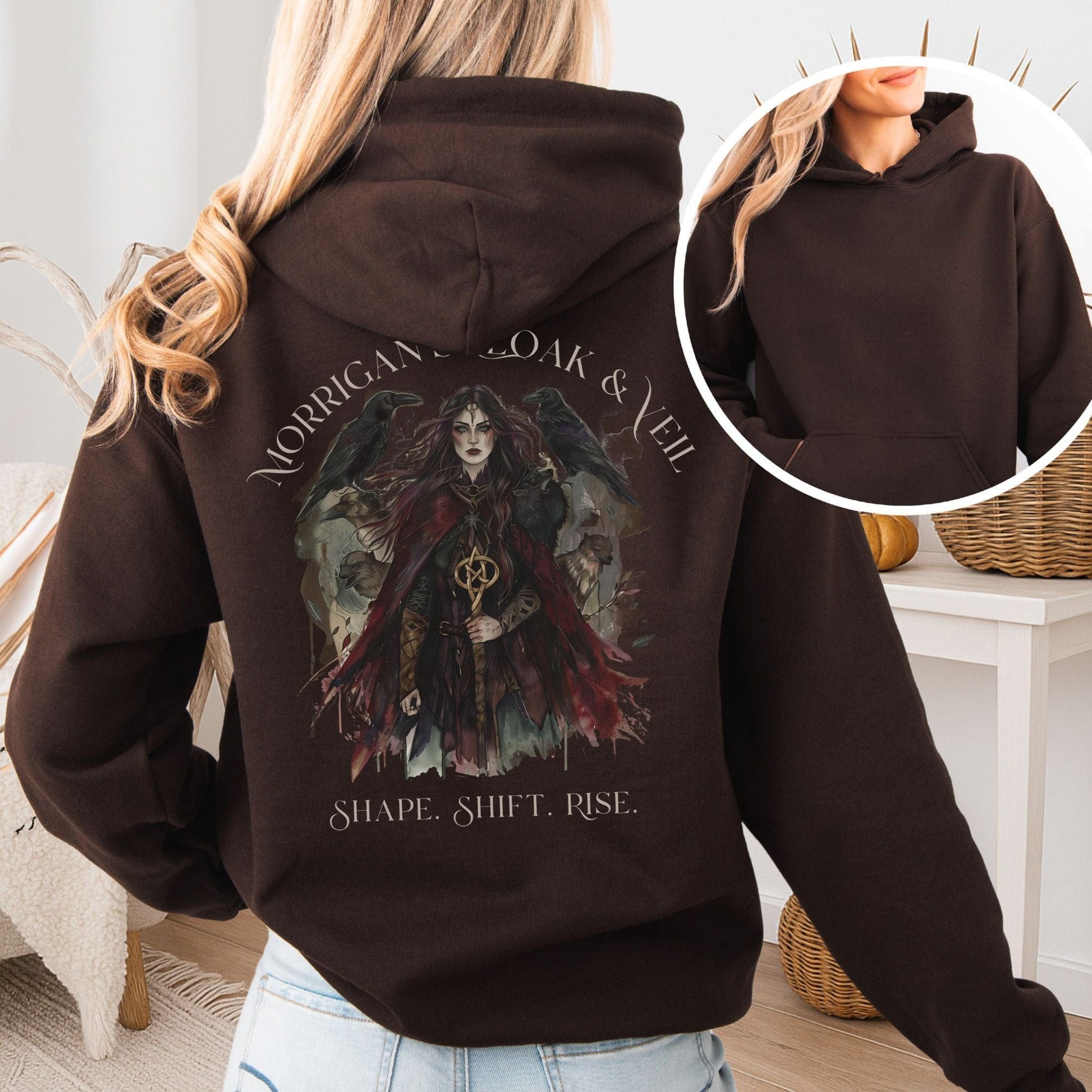 Hoodie Dark Chocolate / S Morrigan's Cloak & Veil Hoodie β Celtic Goddess Tee The Mystic Eden