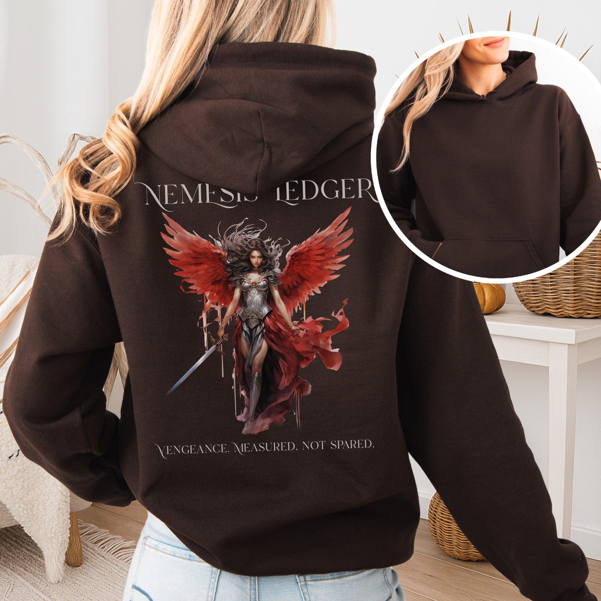 Hoodie Dark Chocolate / S Nemesis' Ledger Hoodie – Goddess of Justice Tee The Mystic Eden