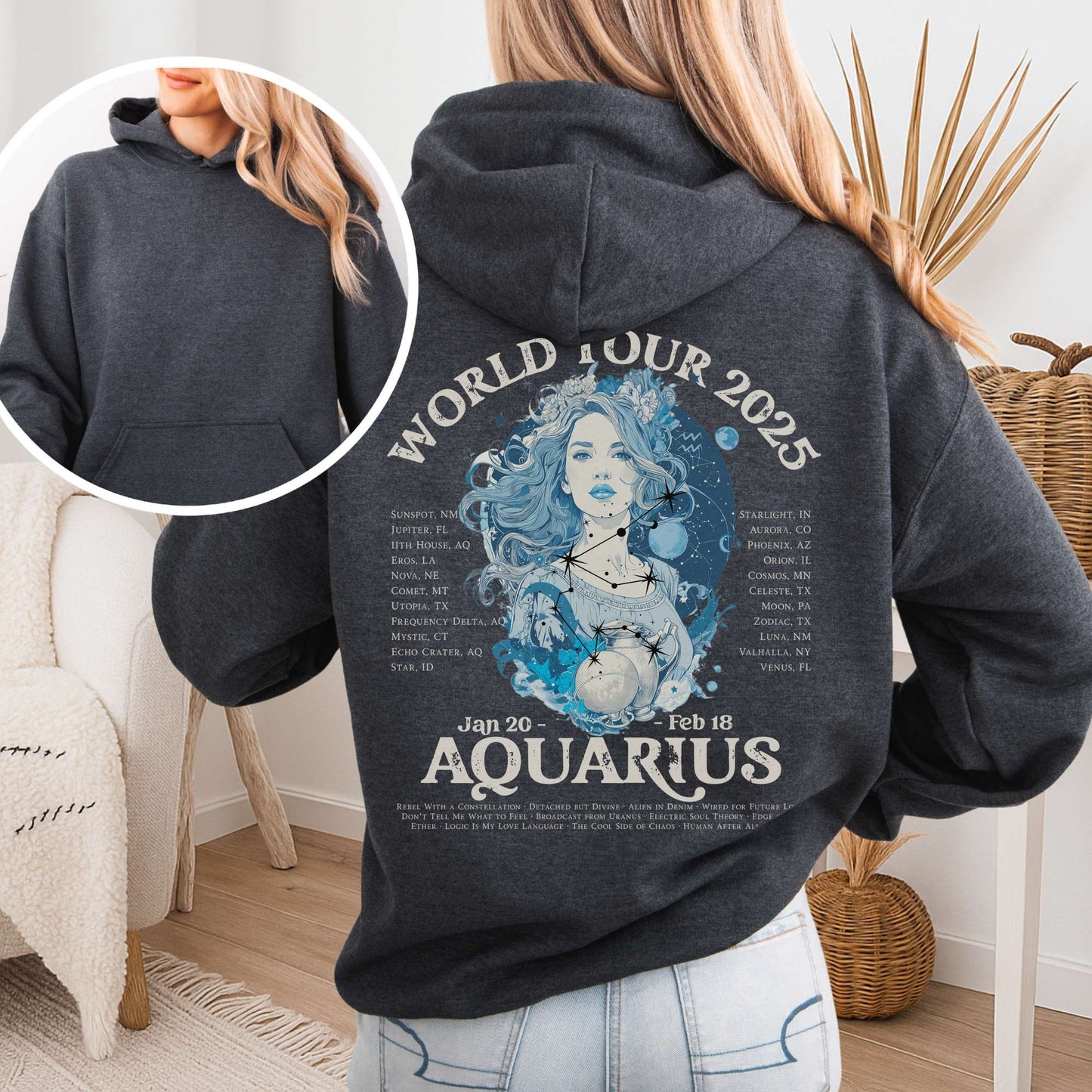 Hoodie Dark Heather / S Aquarius Concert Hoodie - Zodiac World Tour 2025 Hoodie The Mystic Eden