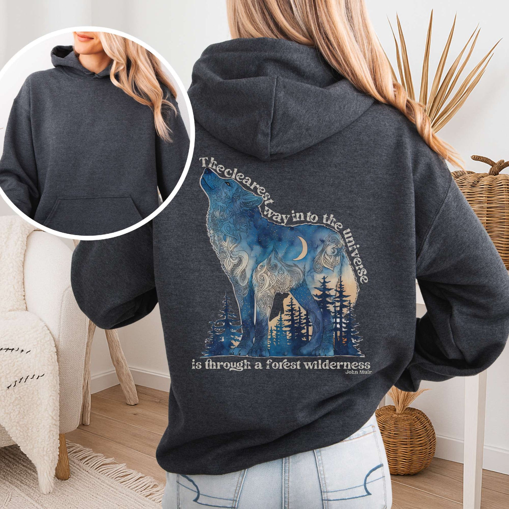 Hoodie Dark Heather / S Forest Wilderness Wolf Hoodie โ Nature Quote Tee The Mystic Eden