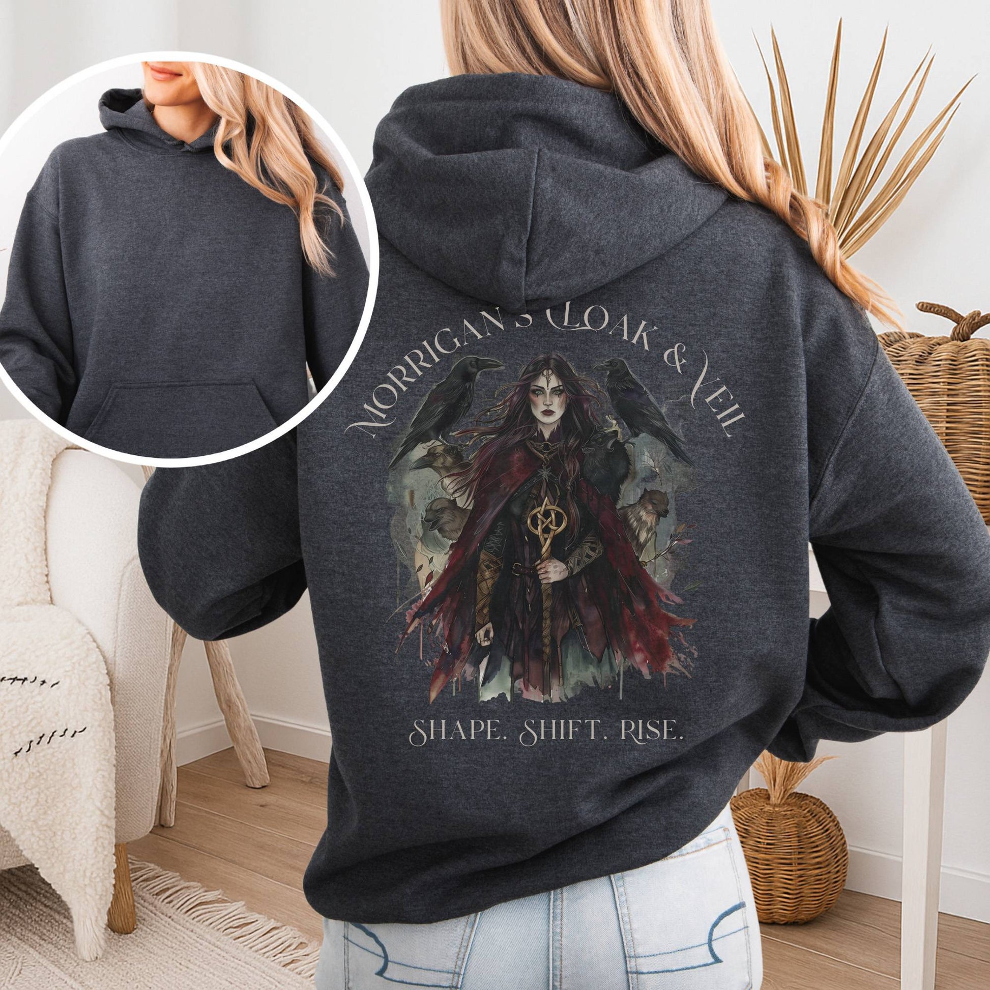 Hoodie Dark Heather / S Morrigan's Cloak & Veil Hoodie β Celtic Goddess Tee The Mystic Eden