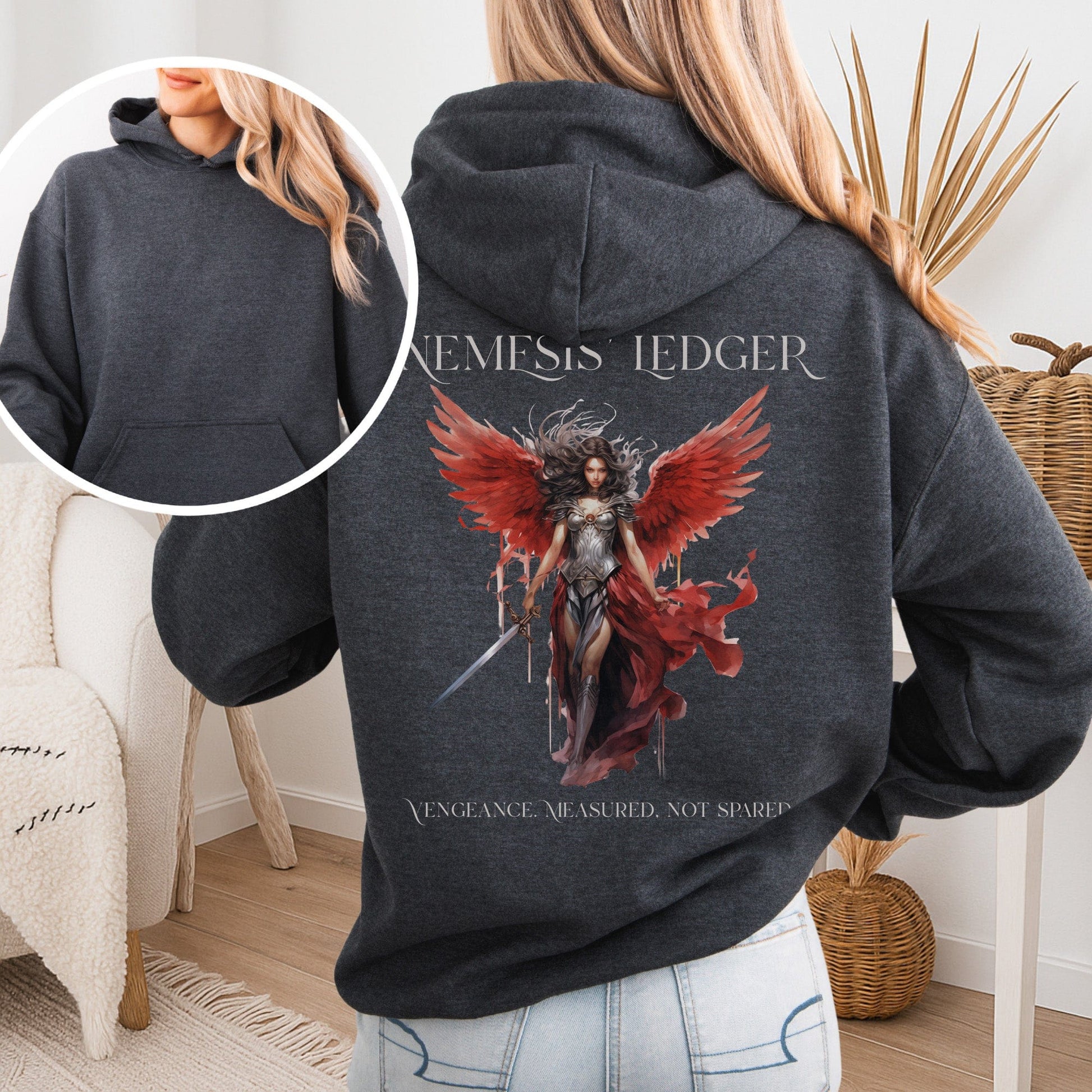 Hoodie Dark Heather / S Nemesis' Ledger Hoodie – Goddess of Justice Tee The Mystic Eden