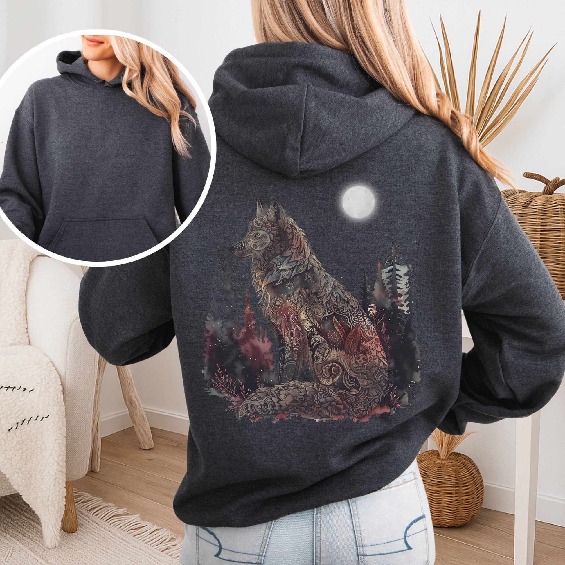 Hoodie Dark Heather / S Nightfall Wolf Hoodie β Mystical Forestcore Tee The Mystic Eden