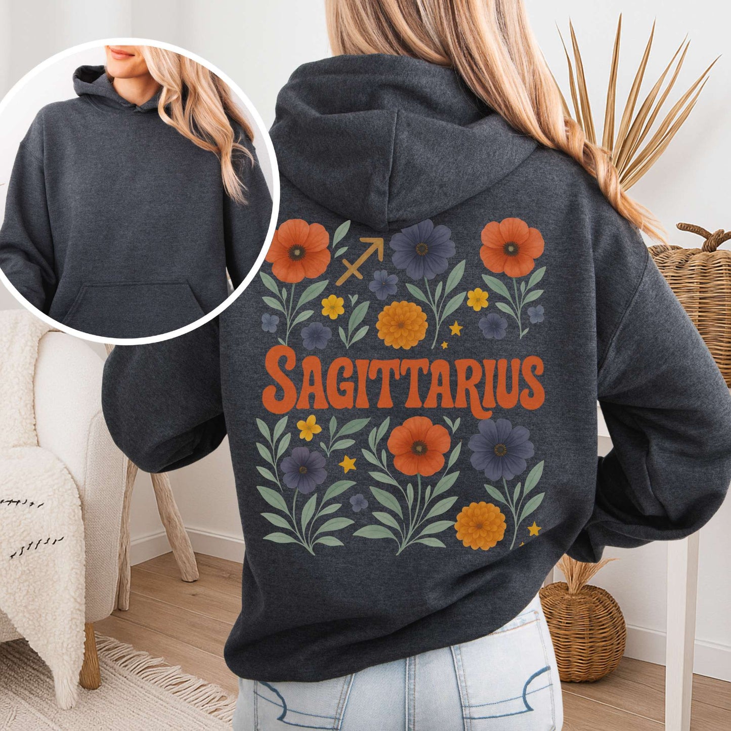 Hoodie Dark Heather / S Sagittarius Hoodie β Retro Floral Zodiac Sweatshirt The Mystic Eden