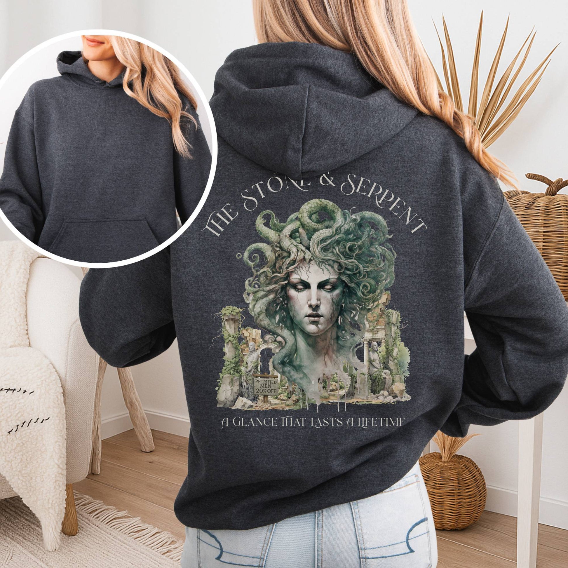 Hoodie Dark Heather / S The Stone & Serpent Hoodie β Medusa Mythology Tee The Mystic Eden
