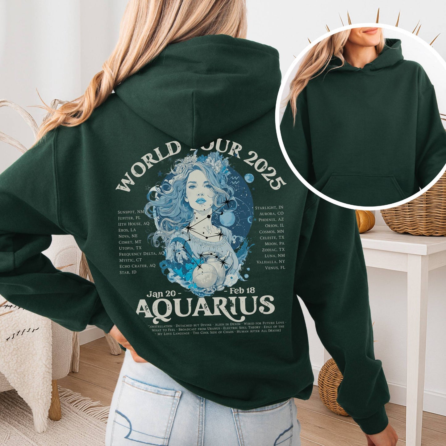 Hoodie Forest Green / S Aquarius Concert Hoodie - Zodiac World Tour 2025 Hoodie The Mystic Eden