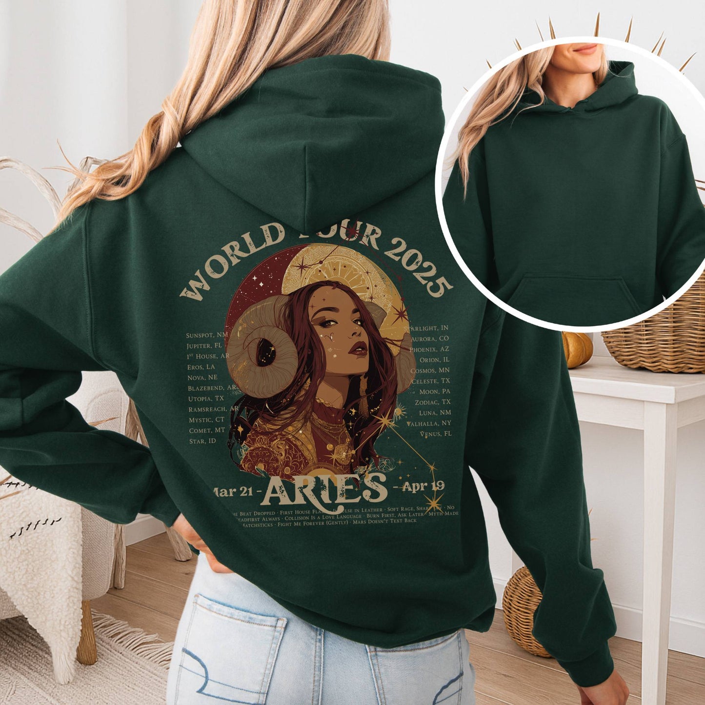 Hoodie Forest Green / S Aries Concert Hoodie - Zodiac World Tour 2025 Hoodie The Mystic Eden