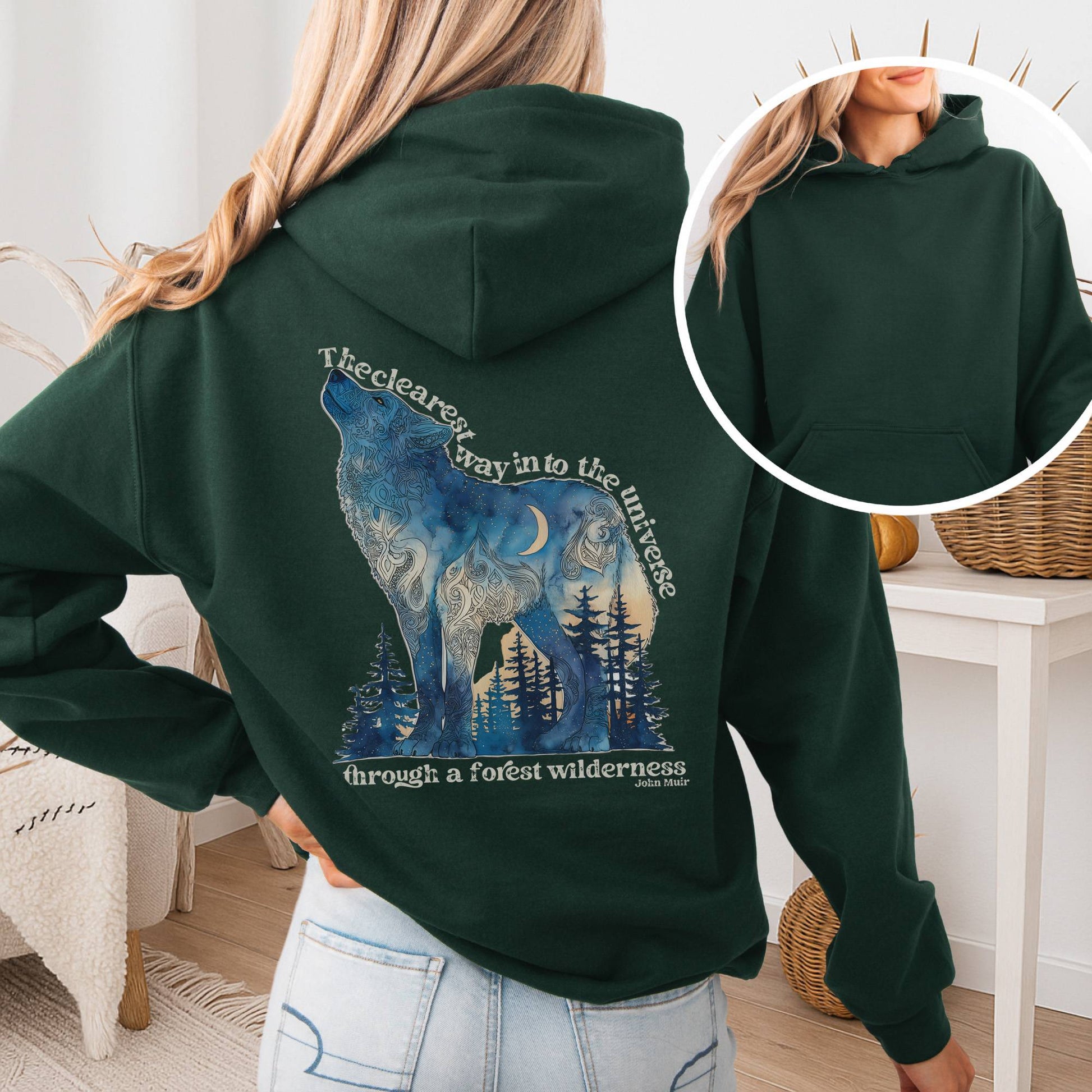 Hoodie Forest Green / S Forest Wilderness Wolf Hoodie โ Nature Quote Tee The Mystic Eden