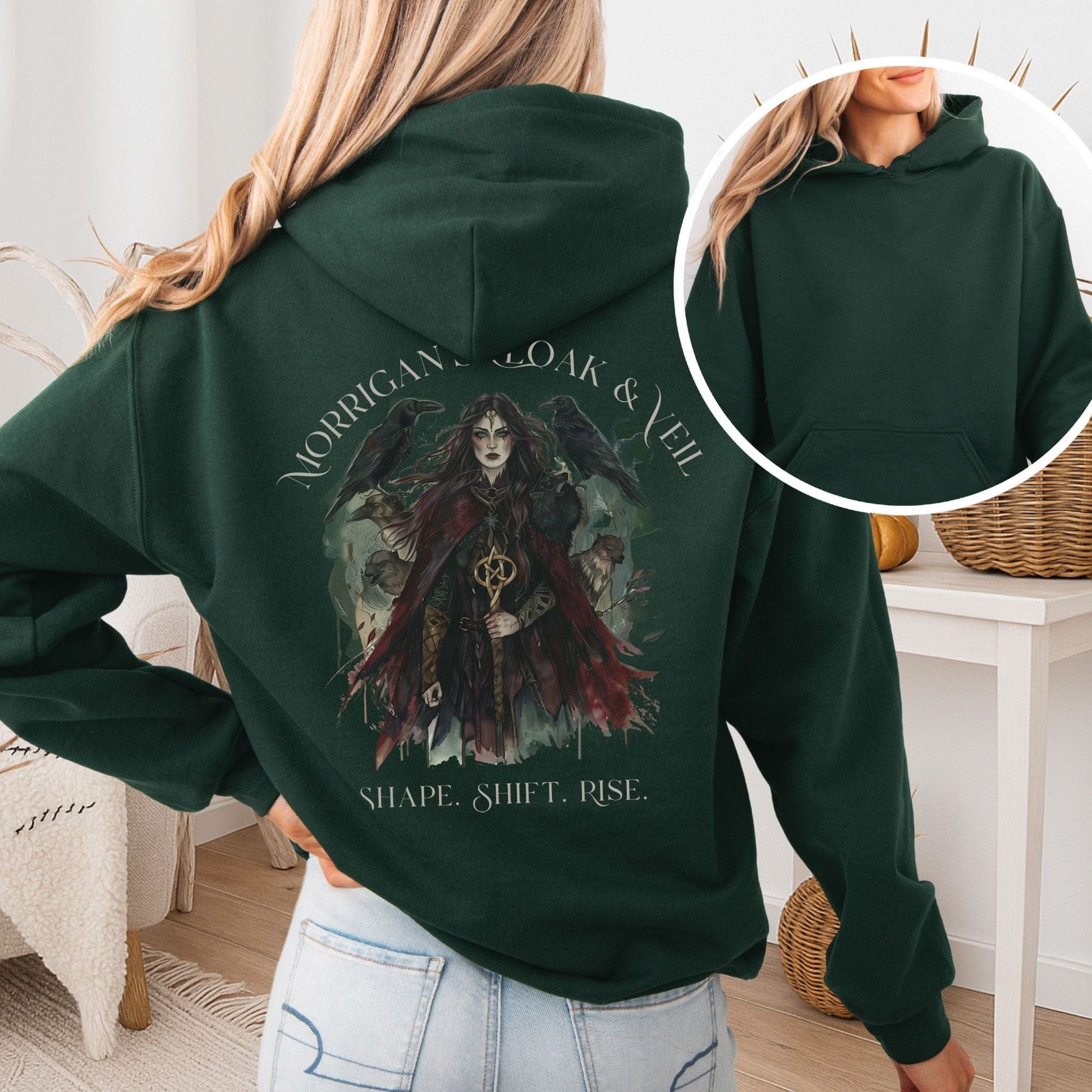 Hoodie Forest Green / S Morrigan's Cloak & Veil Hoodie β Celtic Goddess Tee The Mystic Eden