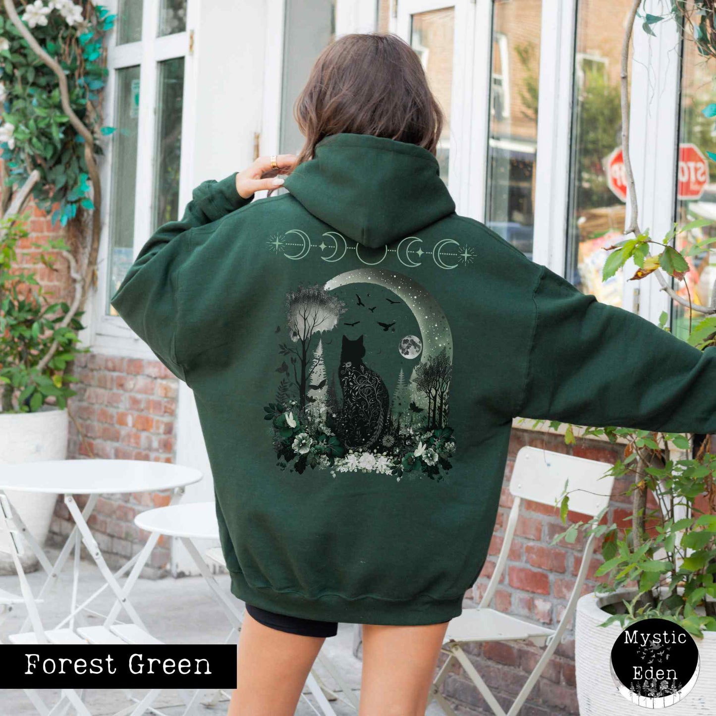 Hoodie Forest Green / S Mystical Black Cat Hoodie The Mystic Eden