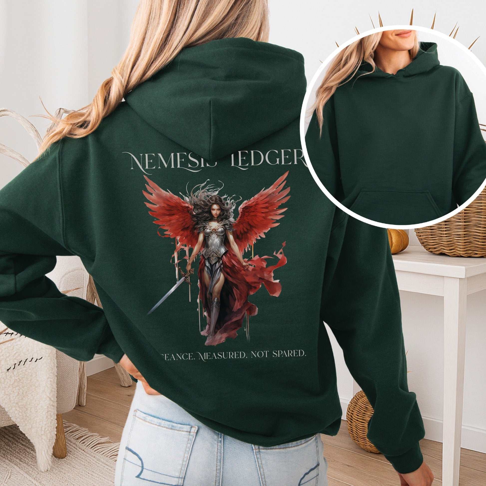 Hoodie Forest Green / S Nemesis' Ledger Hoodie – Goddess of Justice Tee The Mystic Eden