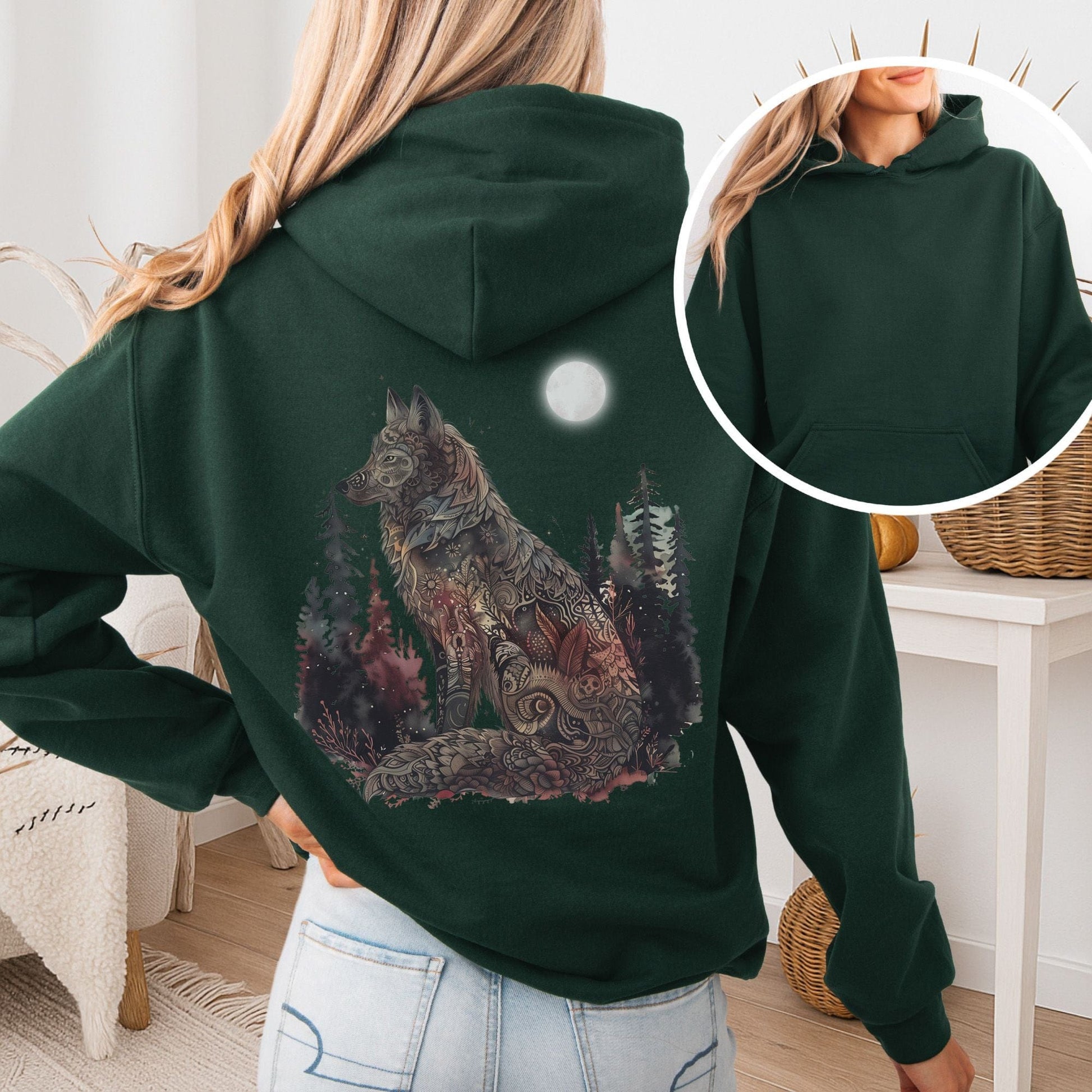 Hoodie Forest Green / S Nightfall Wolf Hoodie β Mystical Forestcore Tee The Mystic Eden