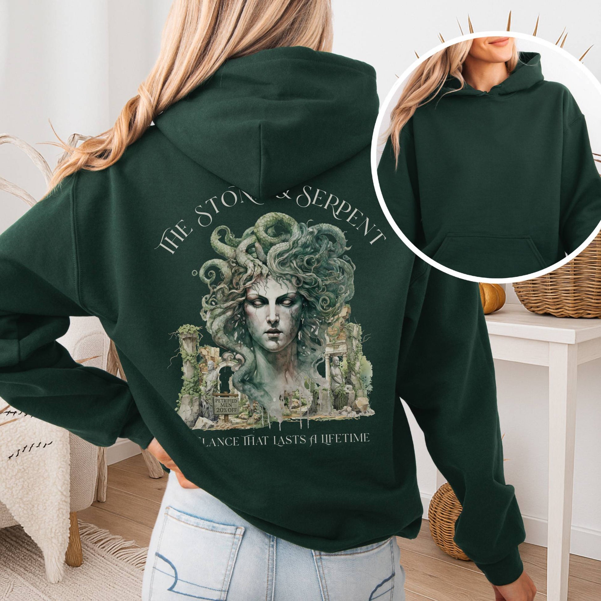 Hoodie Forest Green / S The Stone & Serpent Hoodie β Medusa Mythology Tee The Mystic Eden