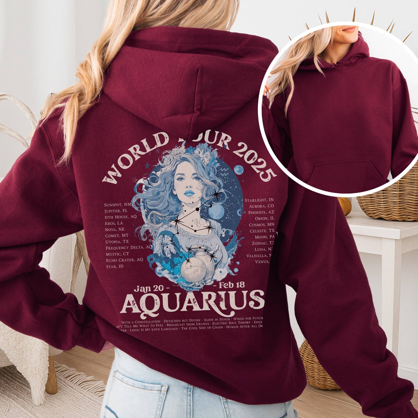 Hoodie Maroon / S Aquarius Concert Hoodie - Zodiac World Tour 2025 Hoodie The Mystic Eden