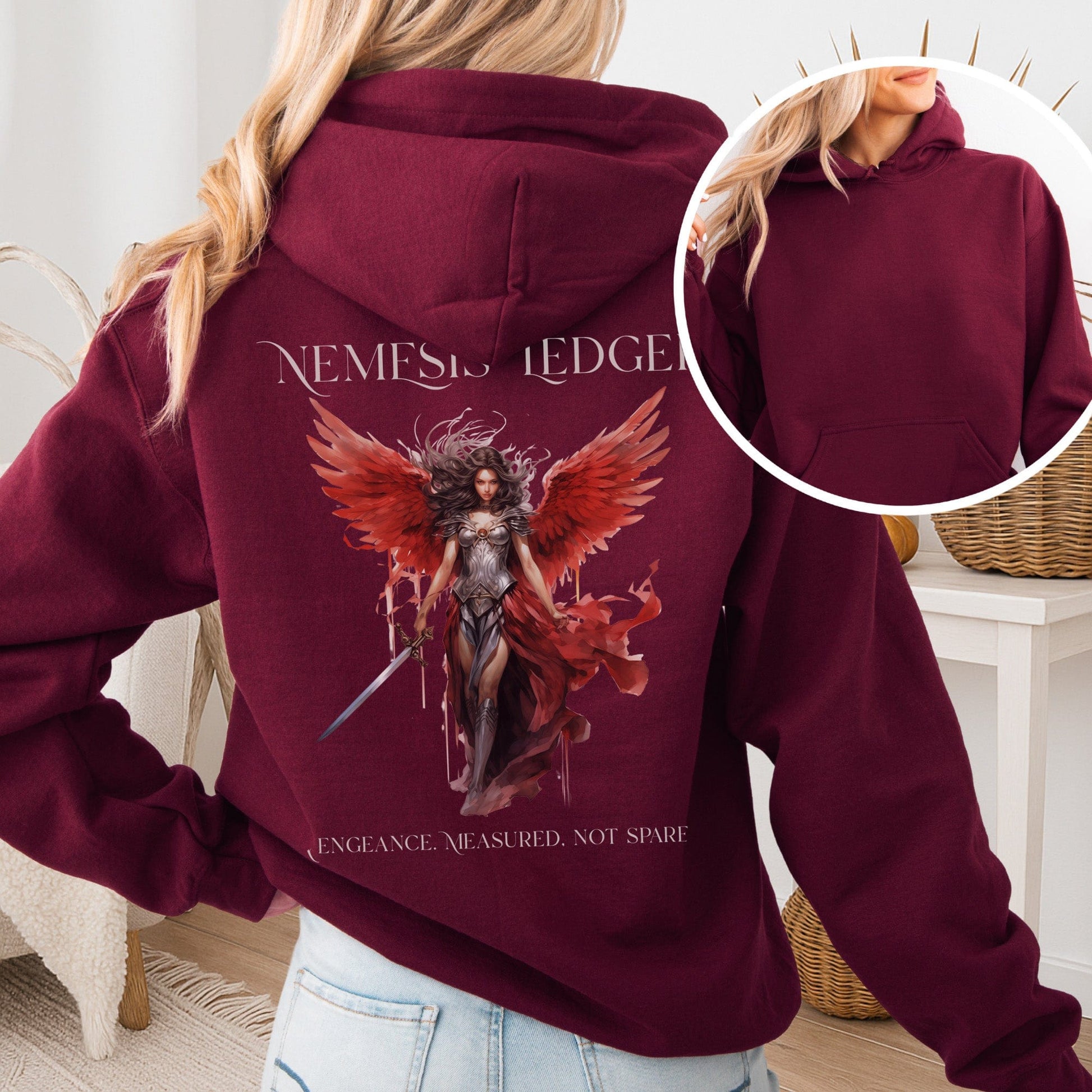 Hoodie Maroon / S Nemesis' Ledger Hoodie – Goddess of Justice Tee The Mystic Eden
