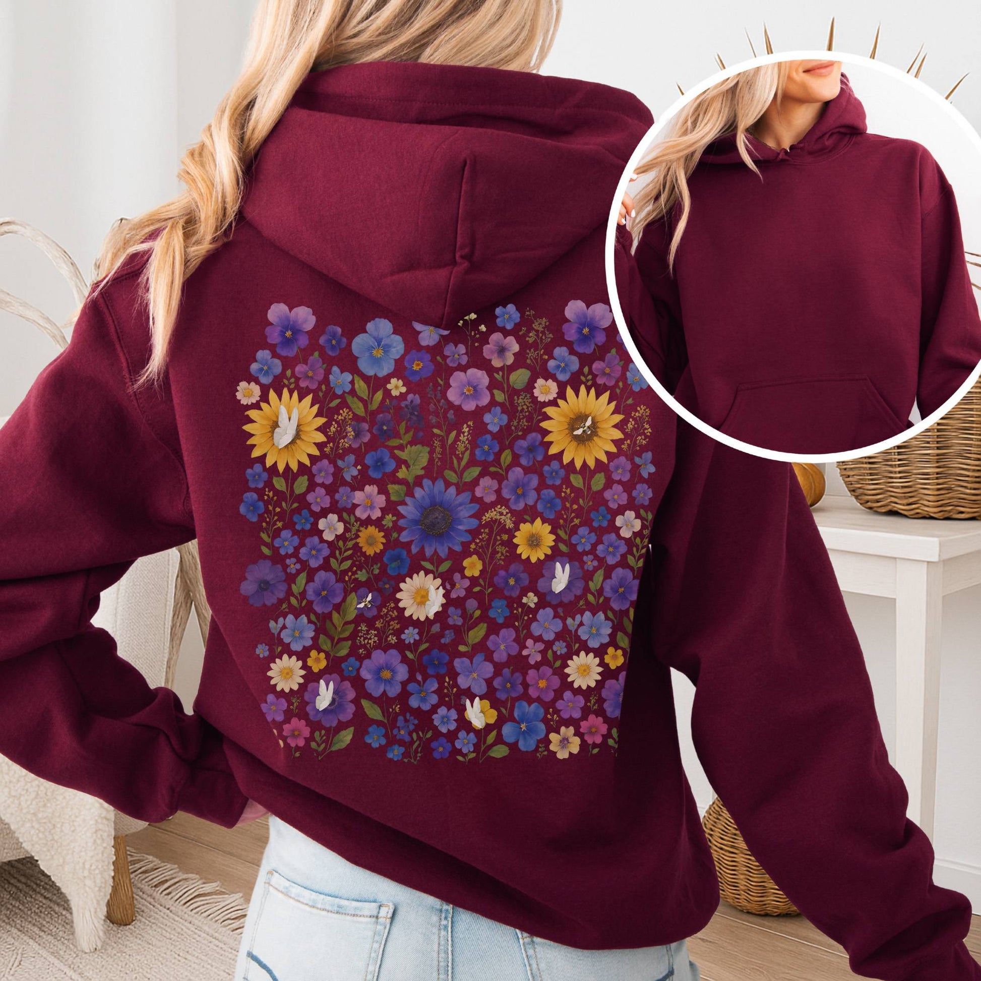 Hoodie Maroon / S Sunflower Garden Hoodie β Vibrant Bloom Tee The Mystic Eden