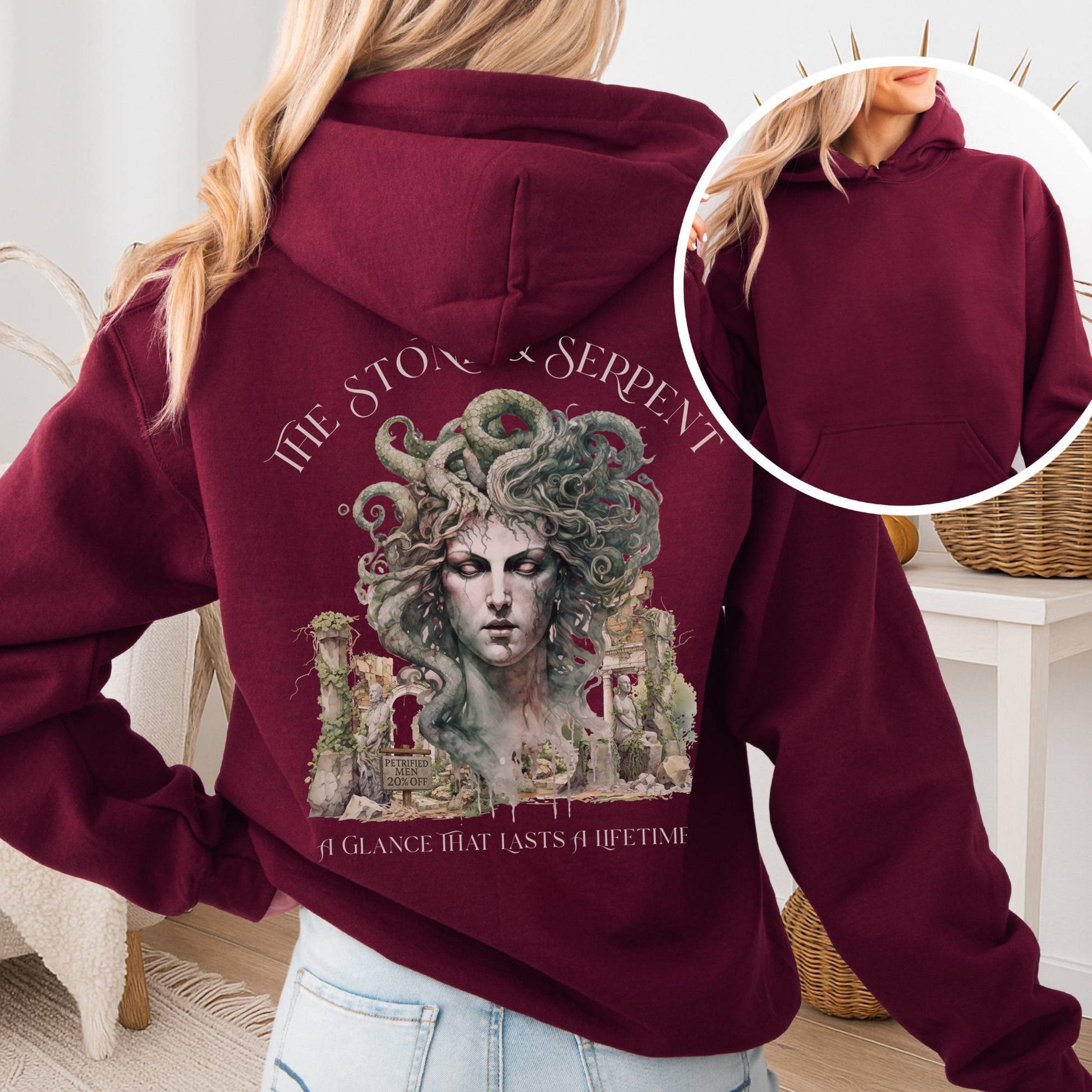 Hoodie Maroon / S The Stone & Serpent Hoodie β Medusa Mythology Tee The Mystic Eden