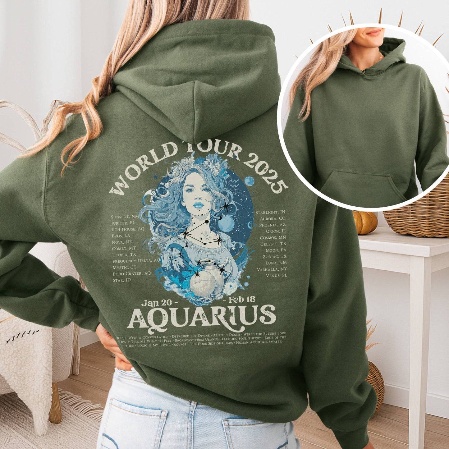 Hoodie Military Green / S Aquarius Concert Hoodie - Zodiac World Tour 2025 Hoodie The Mystic Eden