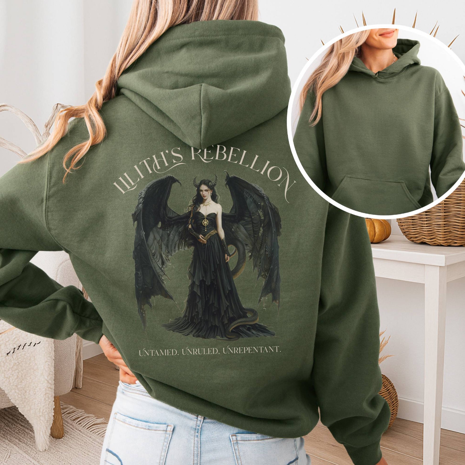 Hoodie Military Green / S Lilith's Rebellion Hoodie β Dark Divine Feminine Tee The Mystic Eden