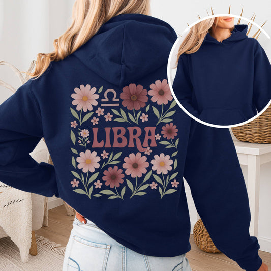 Hoodie Navy / S Libra Hoodie β Retro Floral Zodiac Sweatshirt The Mystic Eden