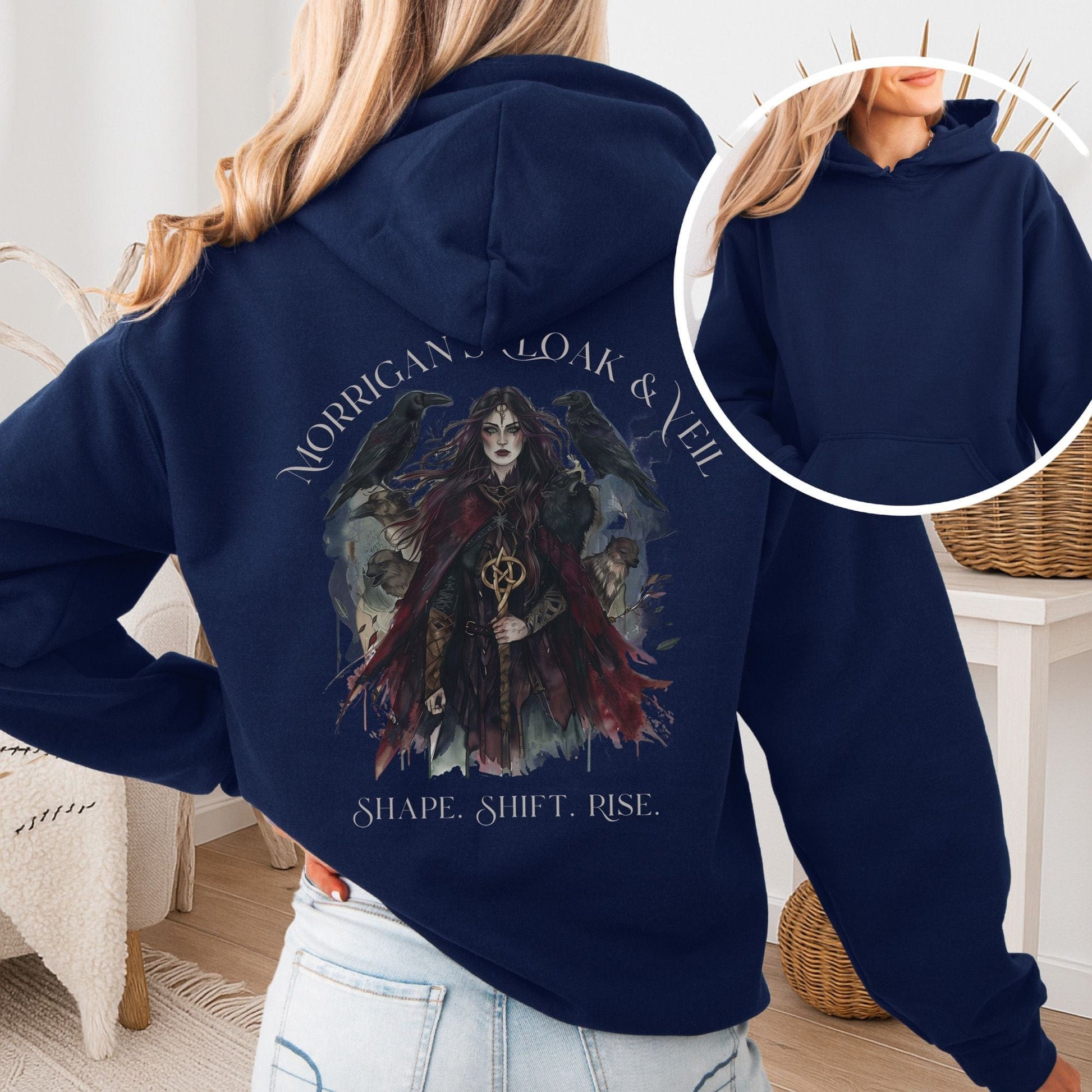 Hoodie Navy / S Morrigan's Cloak & Veil Hoodie β Celtic Goddess Tee The Mystic Eden