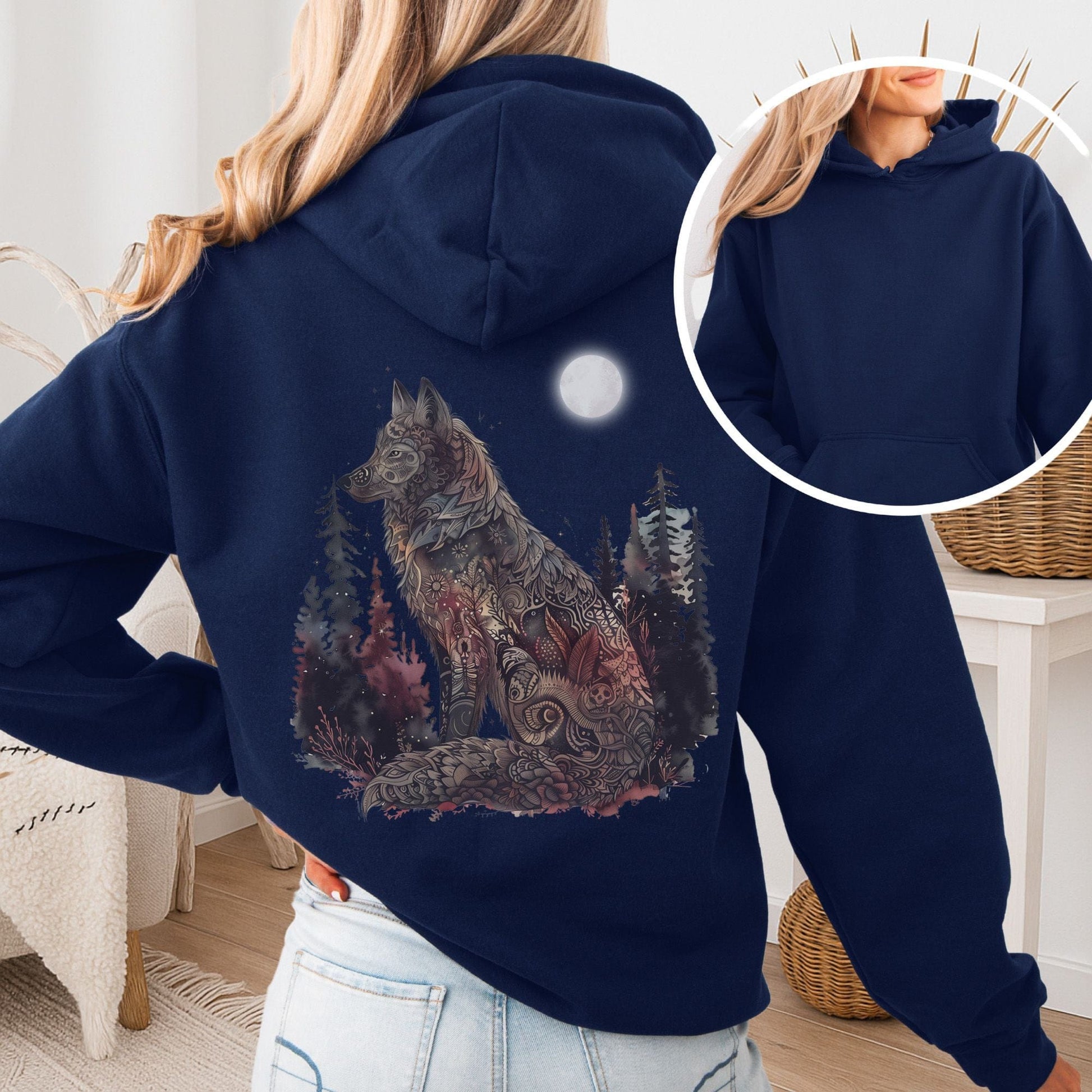 Hoodie Navy / S Nightfall Wolf Hoodie β Mystical Forestcore Tee The Mystic Eden