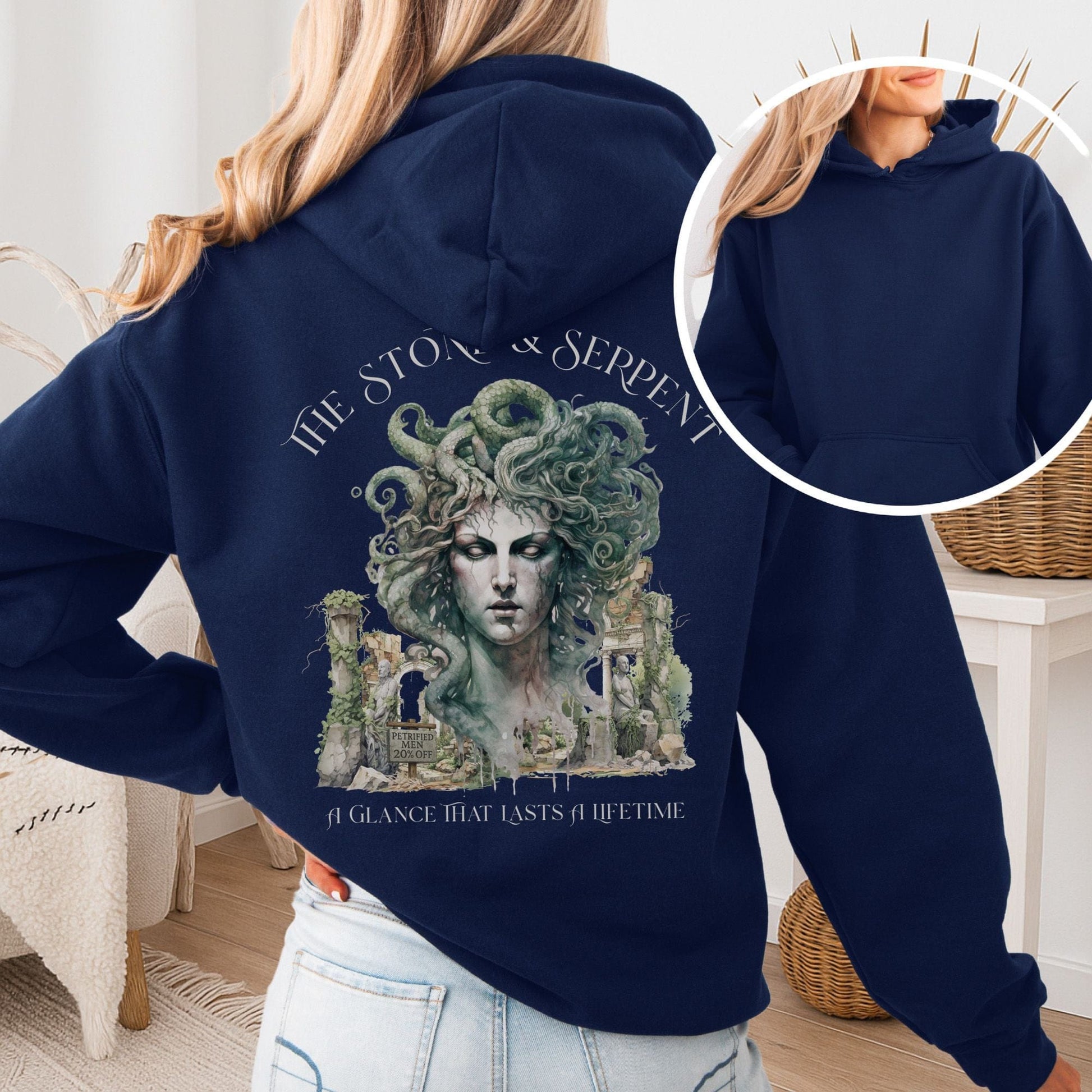 Hoodie Navy / S The Stone & Serpent Hoodie β Medusa Mythology Tee The Mystic Eden