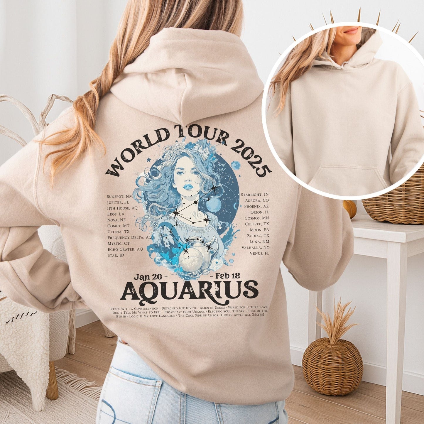 Hoodie Sand / S Aquarius Concert Hoodie - Zodiac World Tour 2025 Hoodie The Mystic Eden