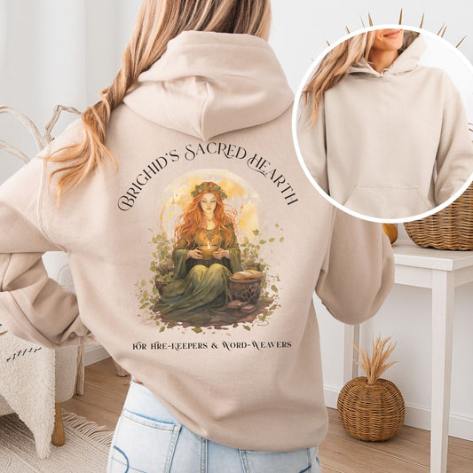 Hoodie Sand / S Brighid's Sacred Hearth Hoodie – Firekeeper Cottagecore Tee The Mystic Eden