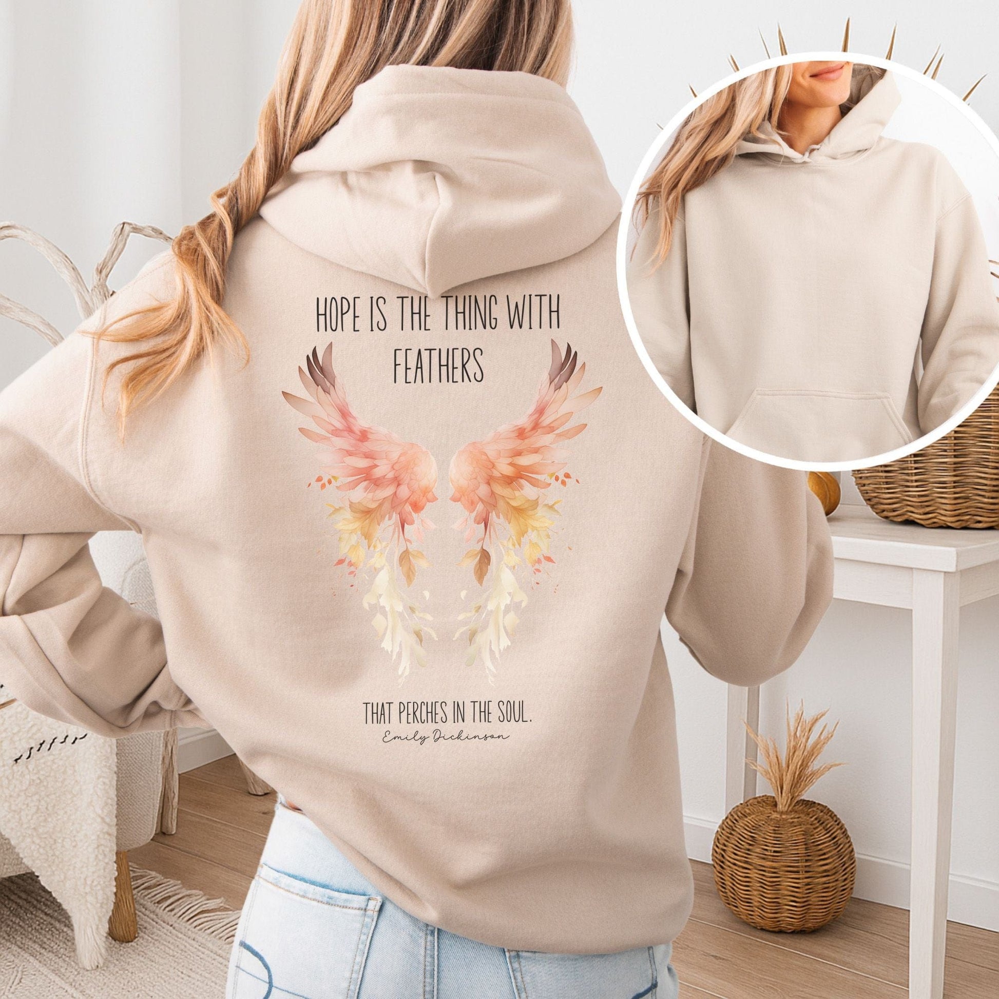 Hoodie Sand / S Hope is the Thing With Feathers Hoodie Emily Dickinson – Literary Wings Tee The Mystic Eden