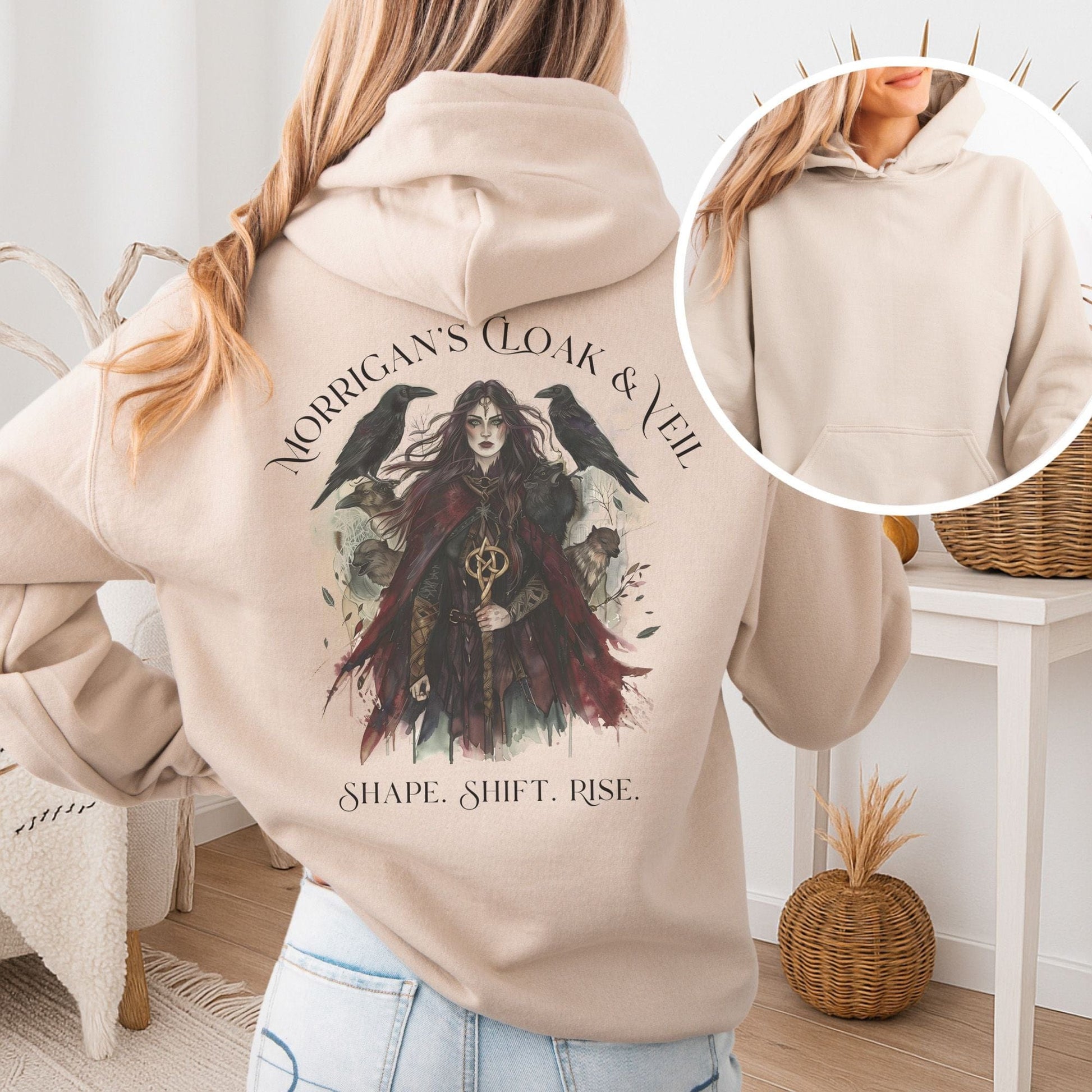 Hoodie Sand / S Morrigan's Cloak & Veil Hoodie β Celtic Goddess Tee The Mystic Eden