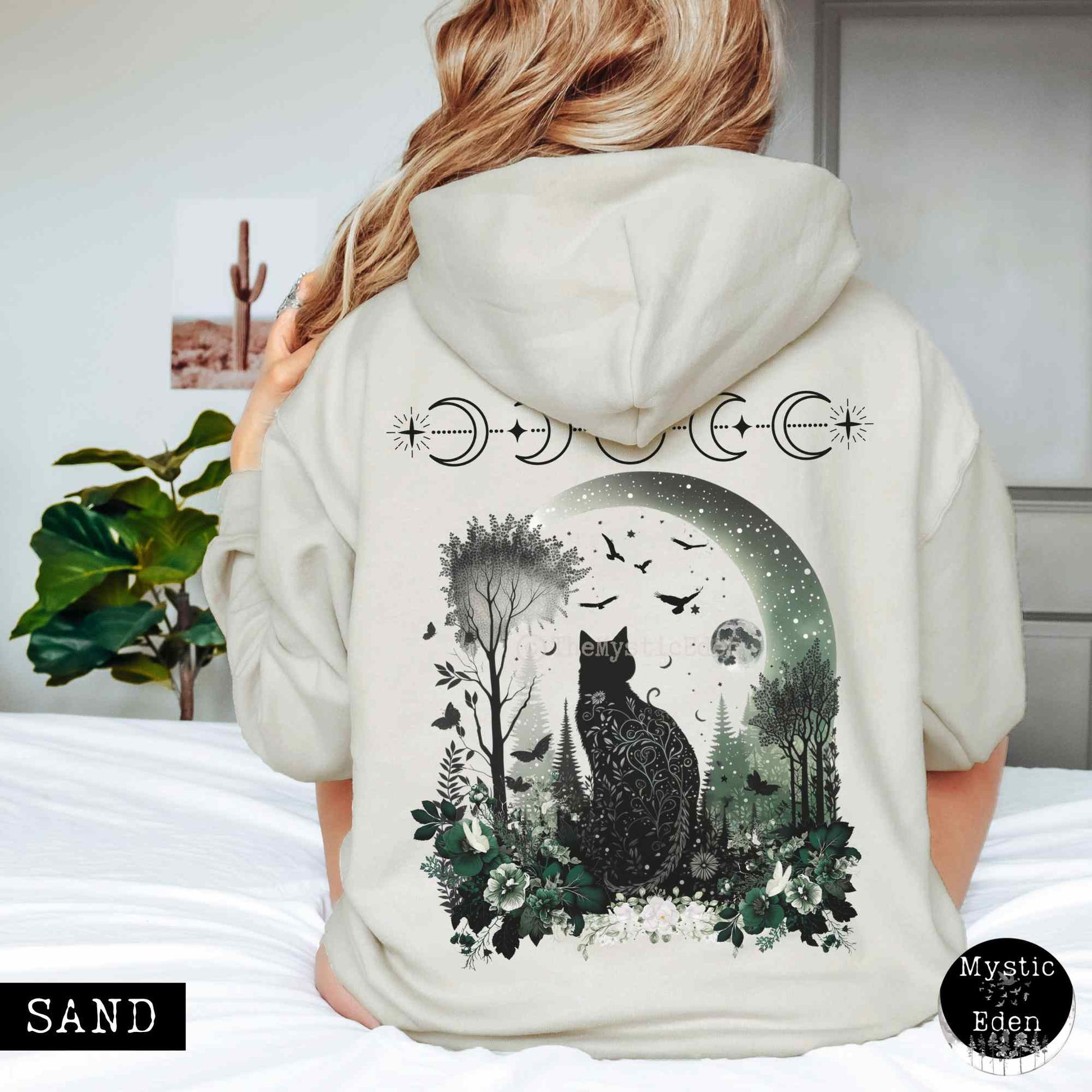 Hoodie Sand / S Mystical Black Cat Hoodie The Mystic Eden