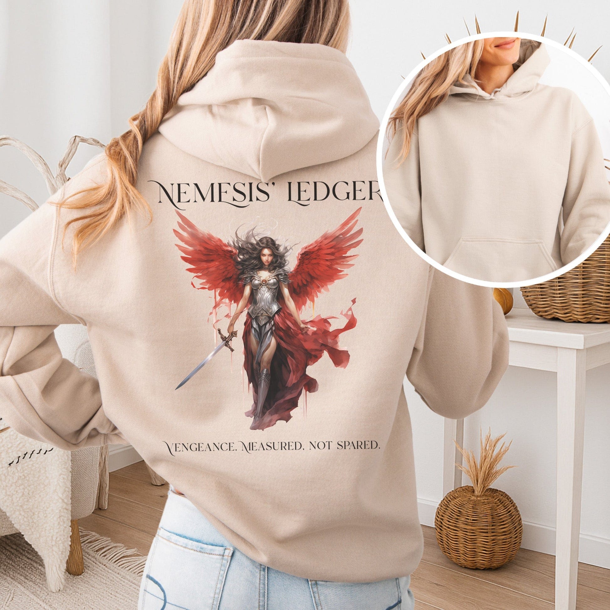 Hoodie Sand / S Nemesis' Ledger Hoodie – Goddess of Justice Tee The Mystic Eden